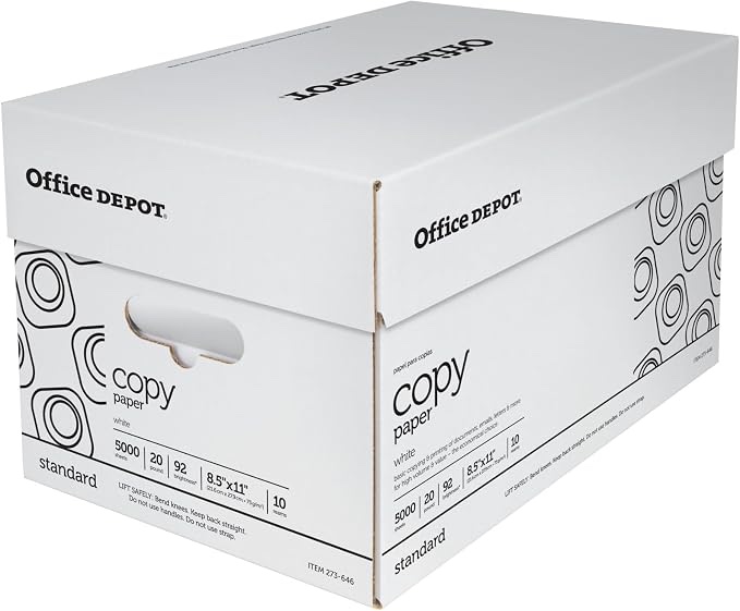 Office Depot White Copy Paper, 8 1/2in. x 11in., 20 Lb, 500 Sheets Per Ream, Case Of 10 Reams, 40402786