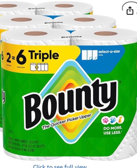 Bounty Select-A-Size Paper Towels, White, 6 Triple Rolls = 18 Regular Rolls (3 Packs of 2)