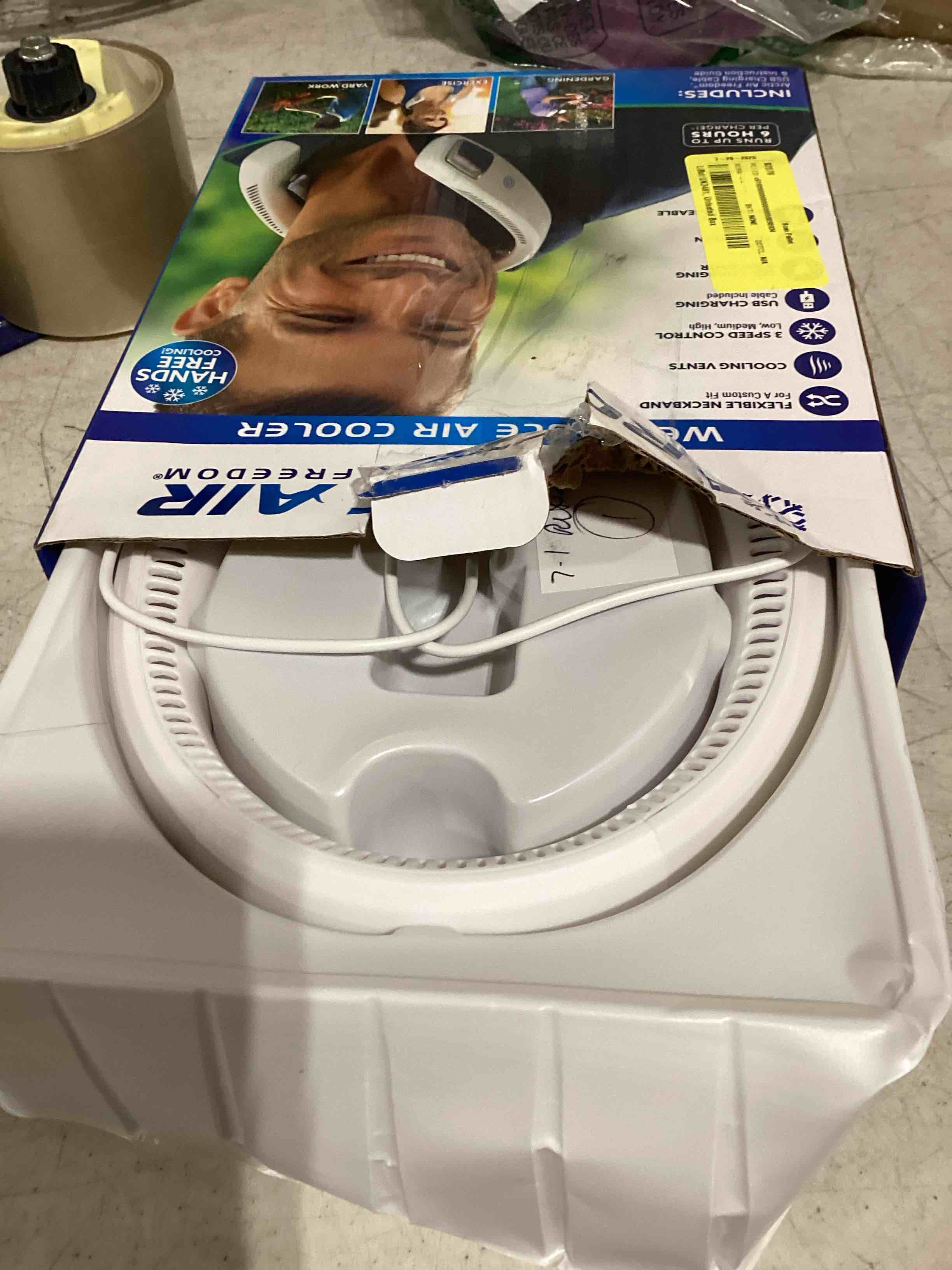 Condition photo showing As Is for arctic air freedom personal air cooler - portable 3-speed neck fan, hands-free wearable design, lightweight, cordless and rechargeable