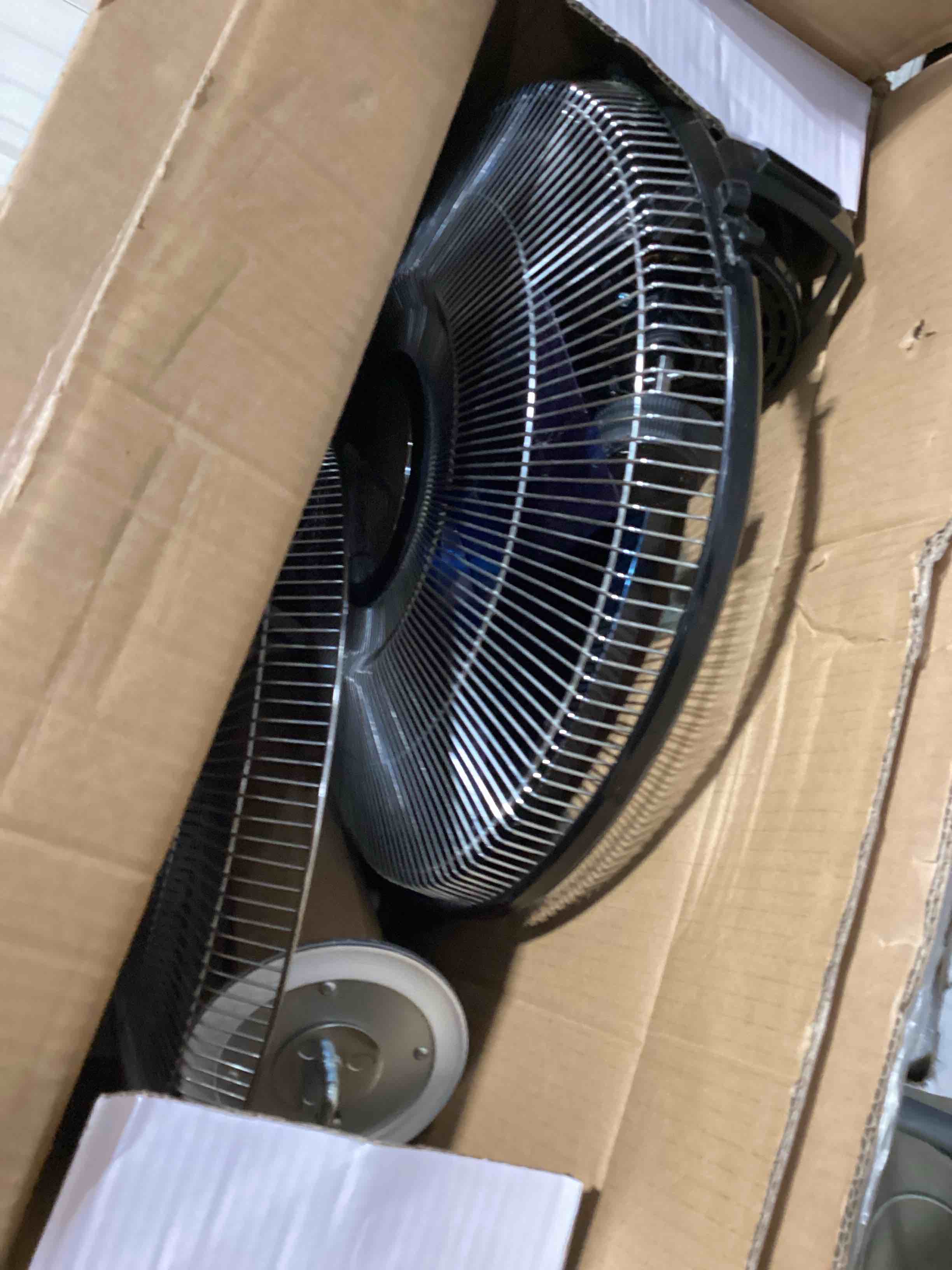 Condition photo showing As Is for rowenta, pedestal fan, turbo silence standing floor fan with remote, 53 inches, ultra quiet fan for bedroom, oscillating, portable, 5 speeds, refresh up to 23-feet, silver, indoor, vu5670
