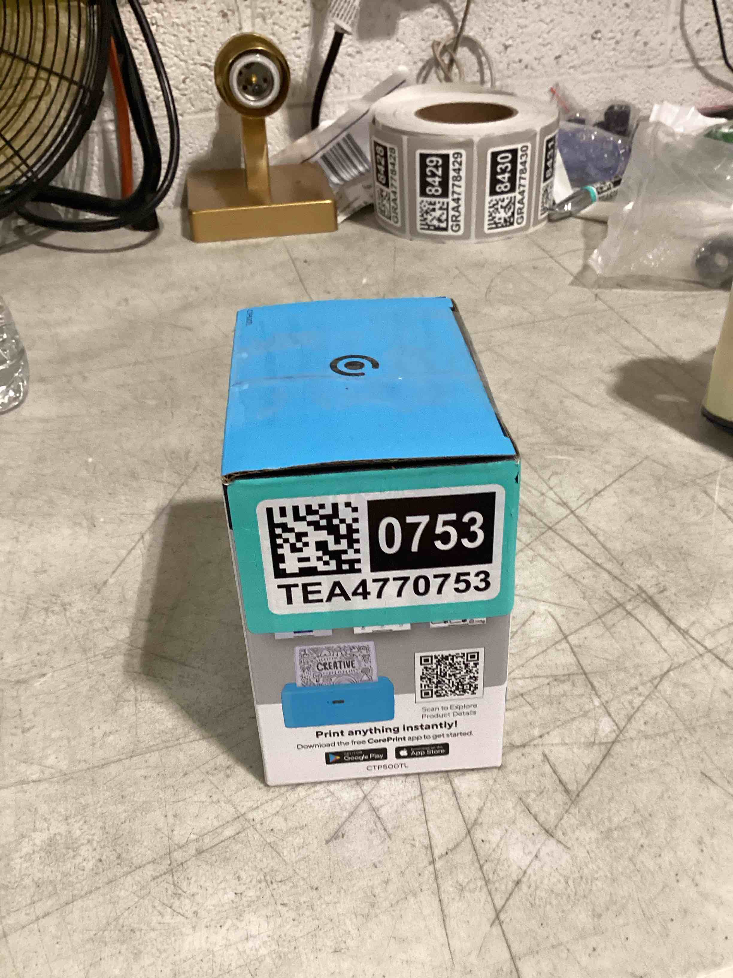Condition photo showing As Is for core innovations ctp500 bluetooth mini portable inkless thermal printer & label maker + paper, android & ios (teal)