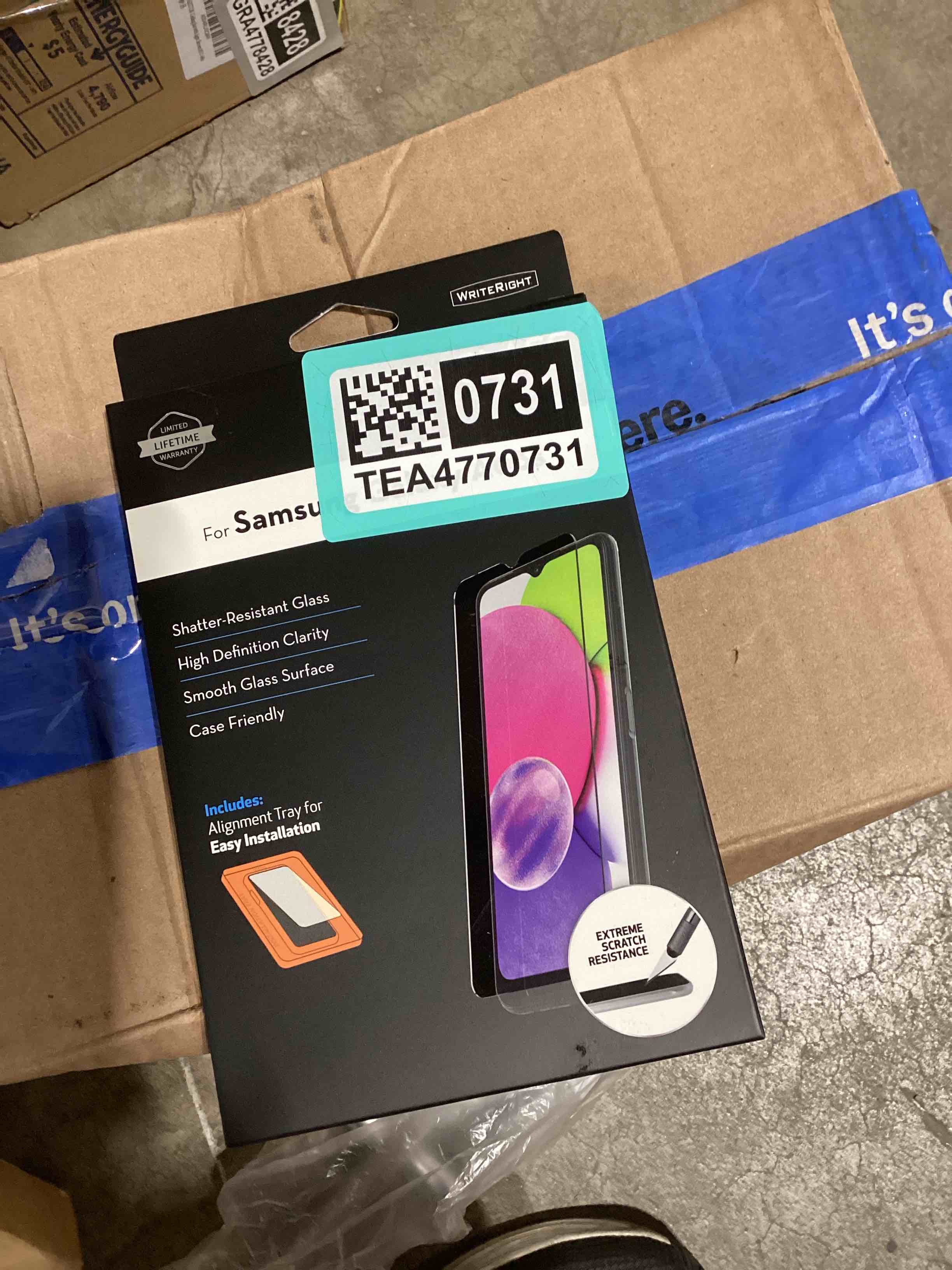Condition photo showing New/Like New for duraglass tempered glass screen protector with quick installation tray for samsung galaxy a03s