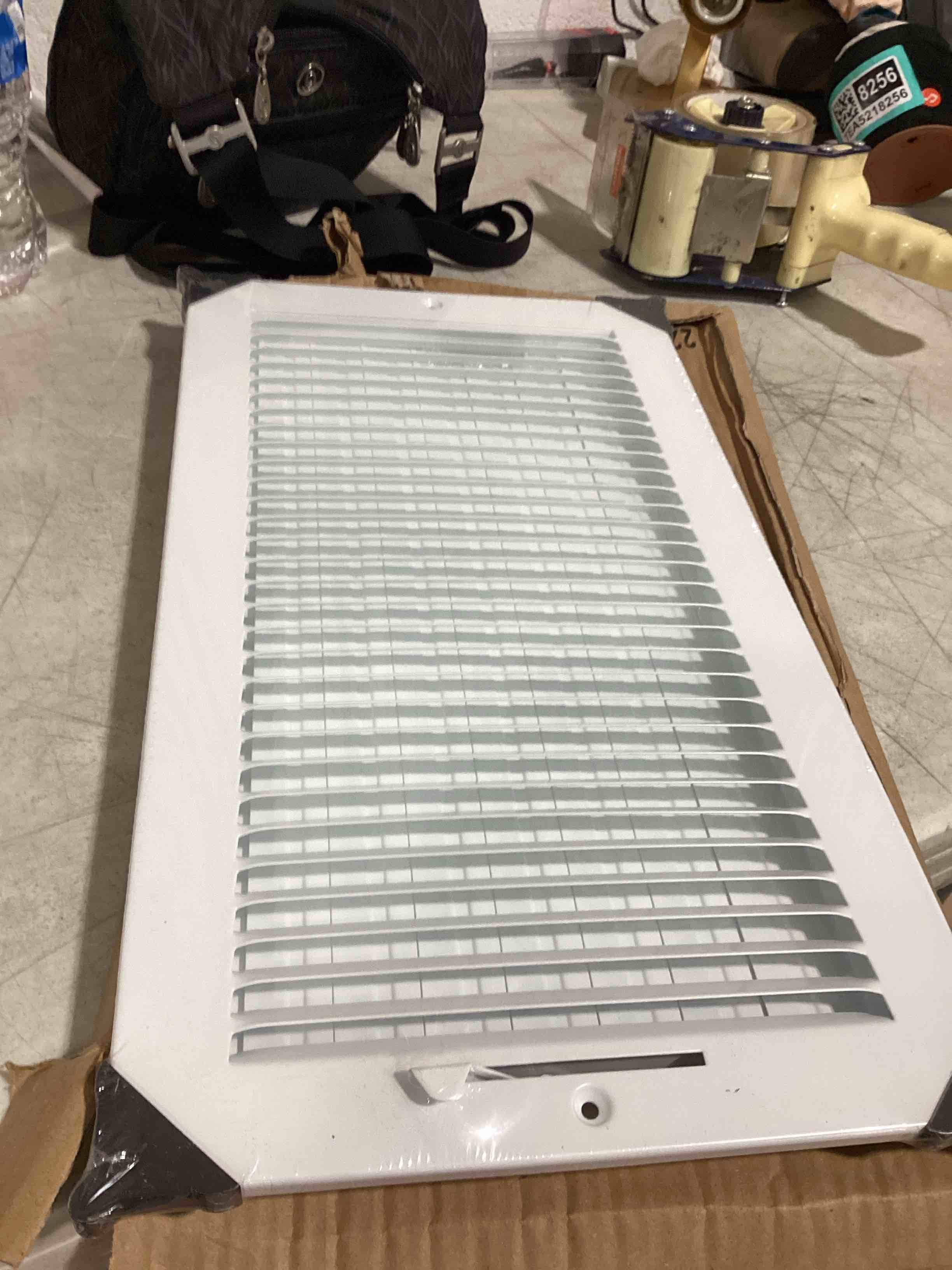 Condition photo showing New/Like New for hvac premium 16" x 8" 1-way air supply grille - vent cover & diffuser - flat stamped face - white [outer dimensions: 17.75"w x 9.75"h] 16 x 8 - 1 way