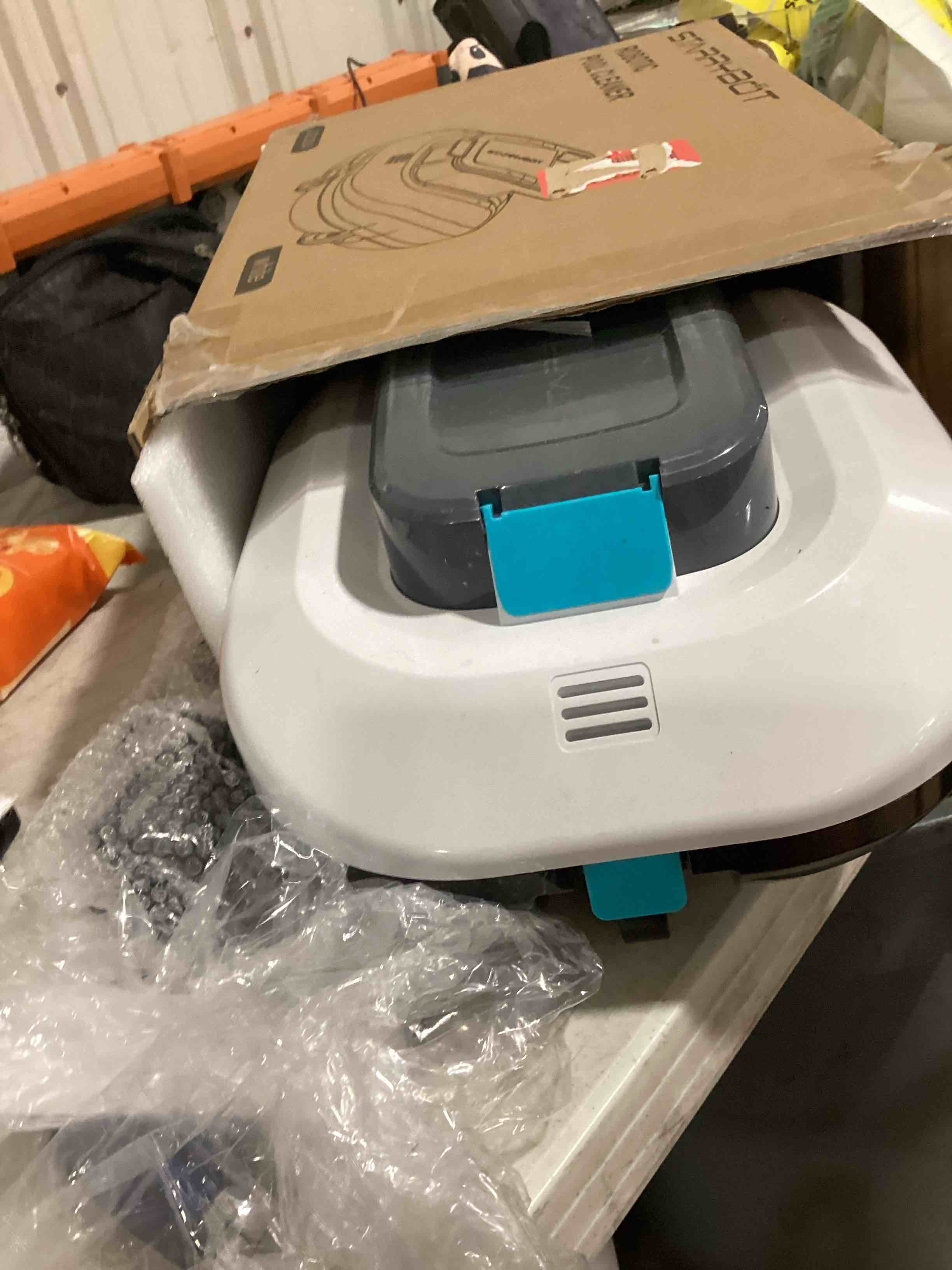 Condition photo showing As Is for robotic pool vacuum, dual-motor above-ground cleaner