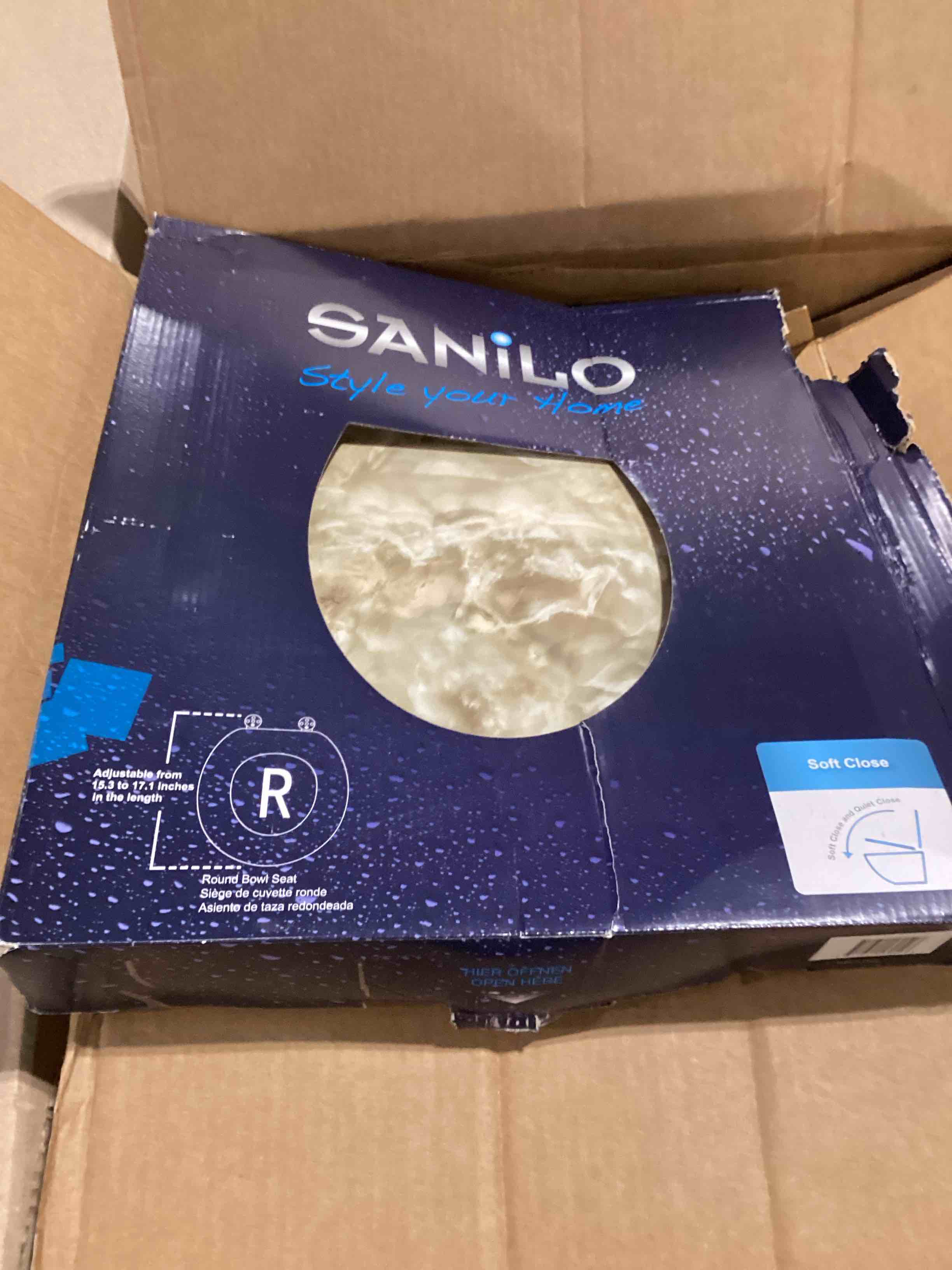 Condition photo showing Good Condition for sanilo wooden toilet seat with soft close [elongated] - decorative, quiet & slow close molded wood seat - with strong bumpers & hinges - adjustable fit - marble nature