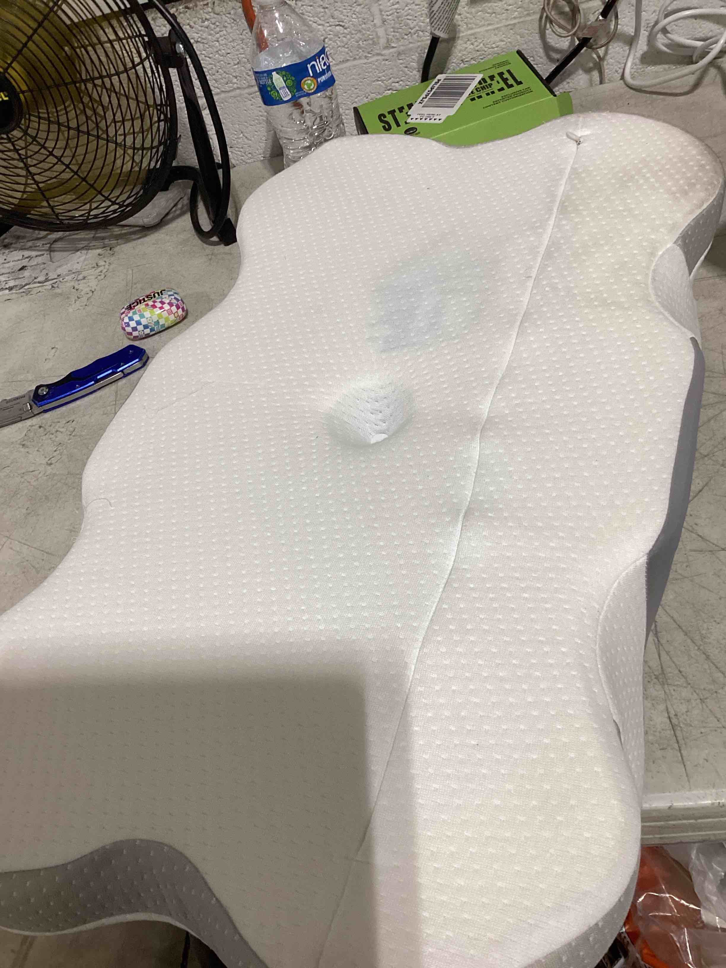 Condition photo showing As Is for ultra pain relief cooling pillow for neck support, adjustable cervical pillow cozy sleeping, odorless ergonomic contour memory foam pillows, orthopedic bed pillow for side back stomach sleeper