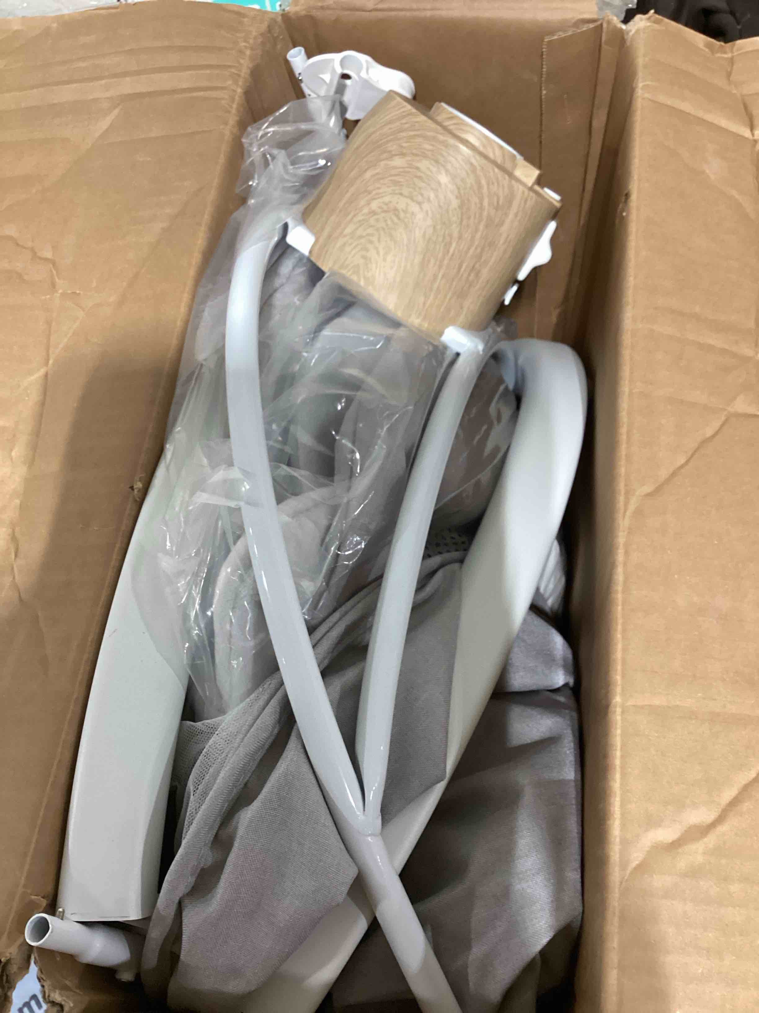 Condition photo showing As Is for baby swing for infants, electric baby swing up to 26lbs, beige | 2-in-1 baby swing, 26 lbs swing & 66 lbs seat capacity, 3 motion modes, dual support base, remote control & 8 sounds