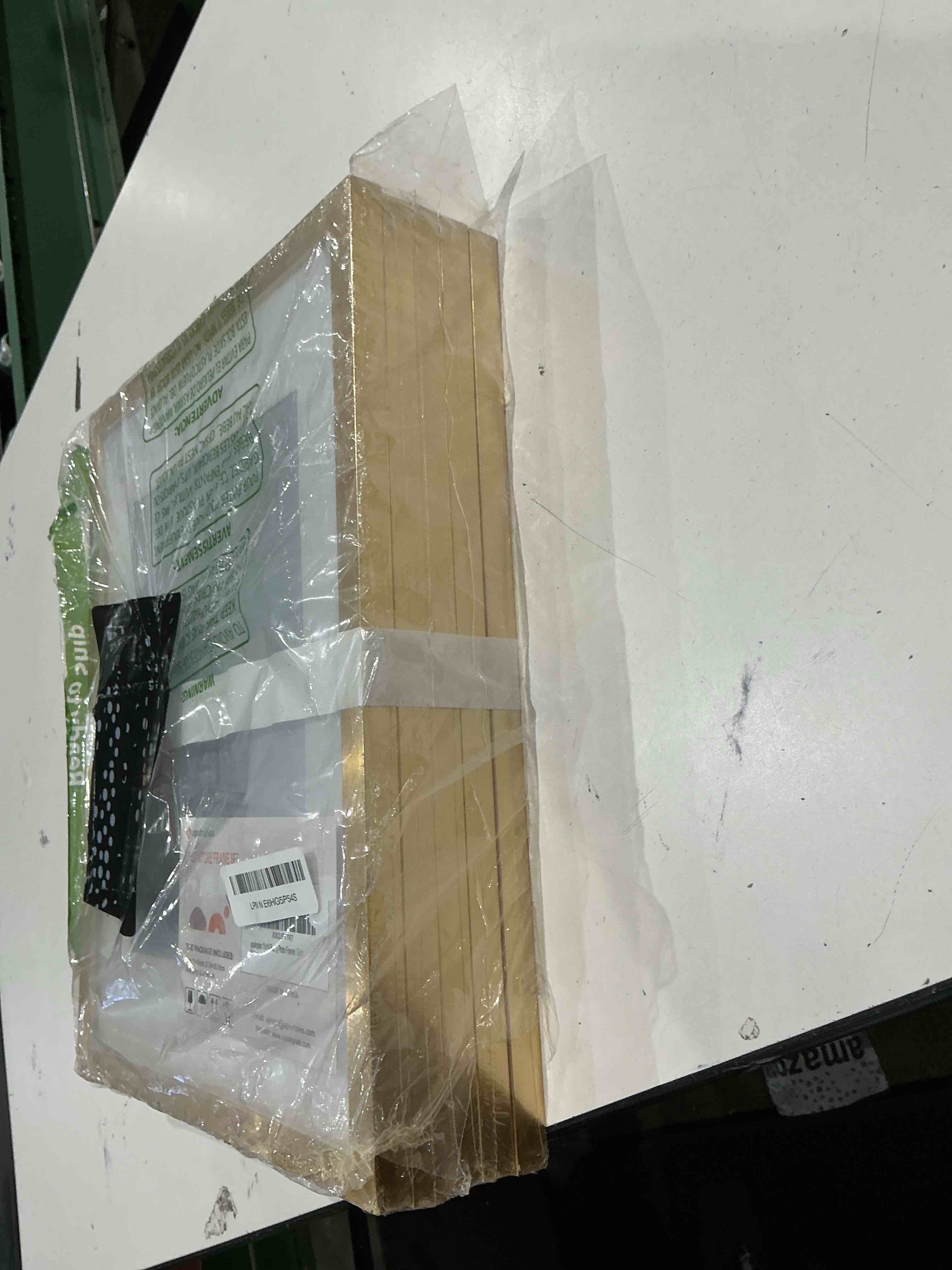 Condition photo showing As Is for upsimples 11x14 picture frame set of 5, display pictures 8x10 with mat or 11x14 without mat, wall gallery photo frames, gold gold 11x14