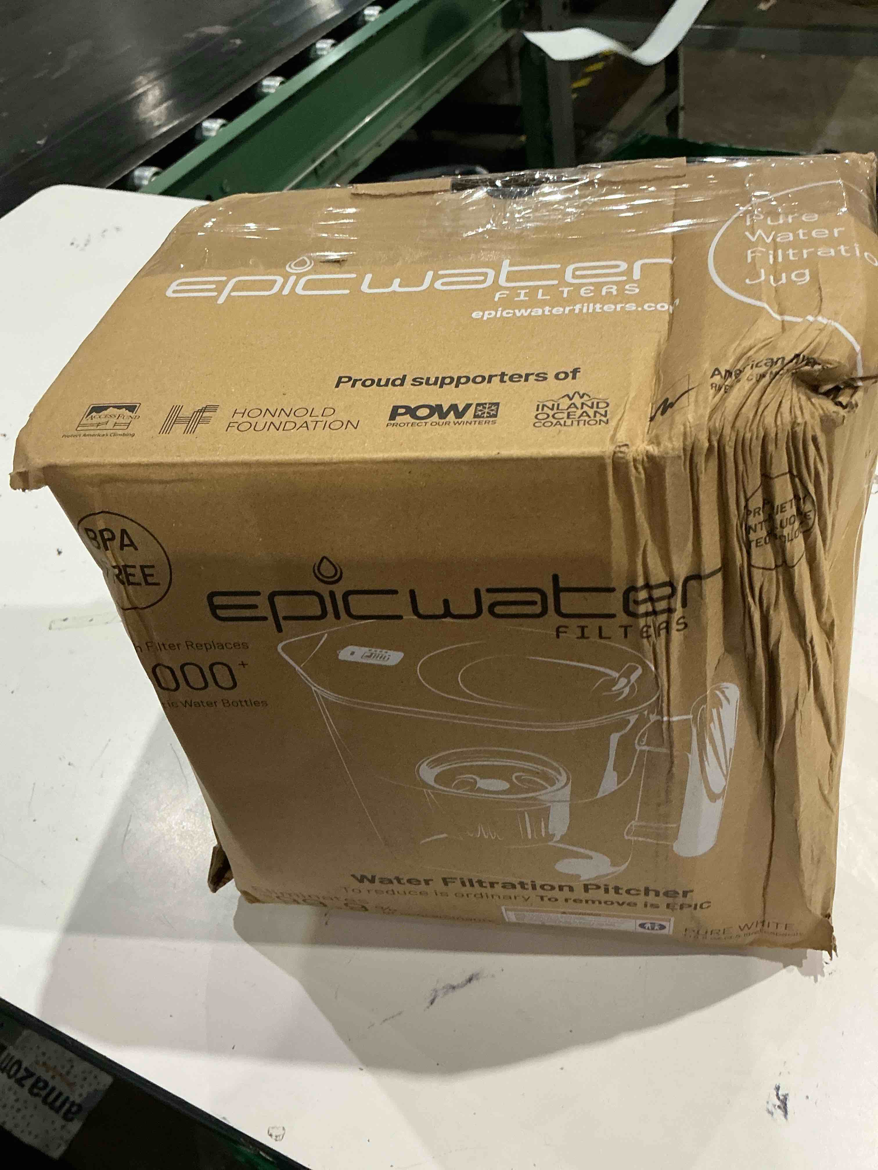 Condition photo showing As Is for epic water filters pure filter pitchers for drinking water, 10 cup 150 gallon filter, tritan bpa free, removes fluoride, chlorine, lead, forever chemicals (white & bamboo)