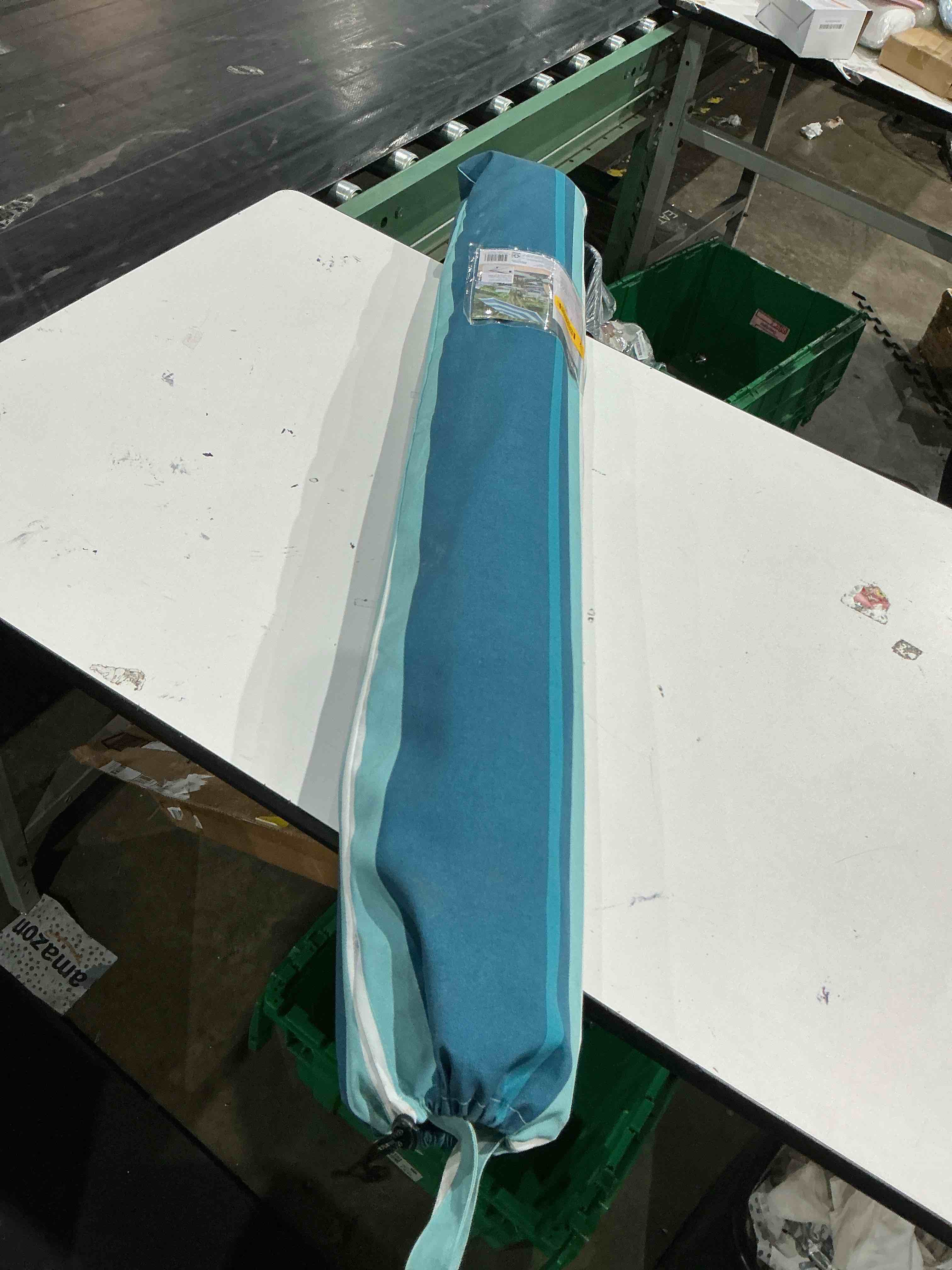 Condition photo showing As Is for style selections 7.5-ft steel blue push-button tilt market patio umbrella