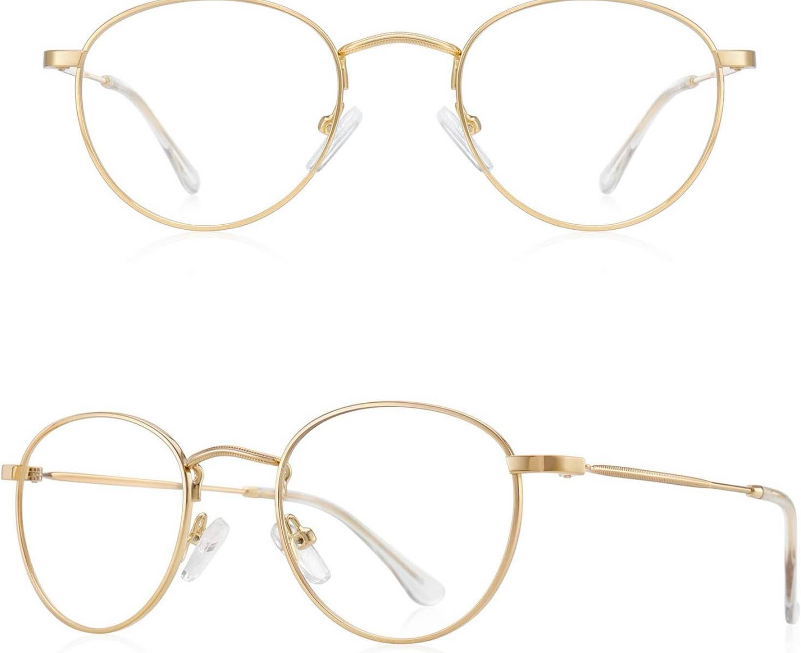 Condition photo showing Good Condition for small metal round reading glasses for women men classic vintage retro shades blue light blocking computer readers gold 48 millimeters 1.5 x