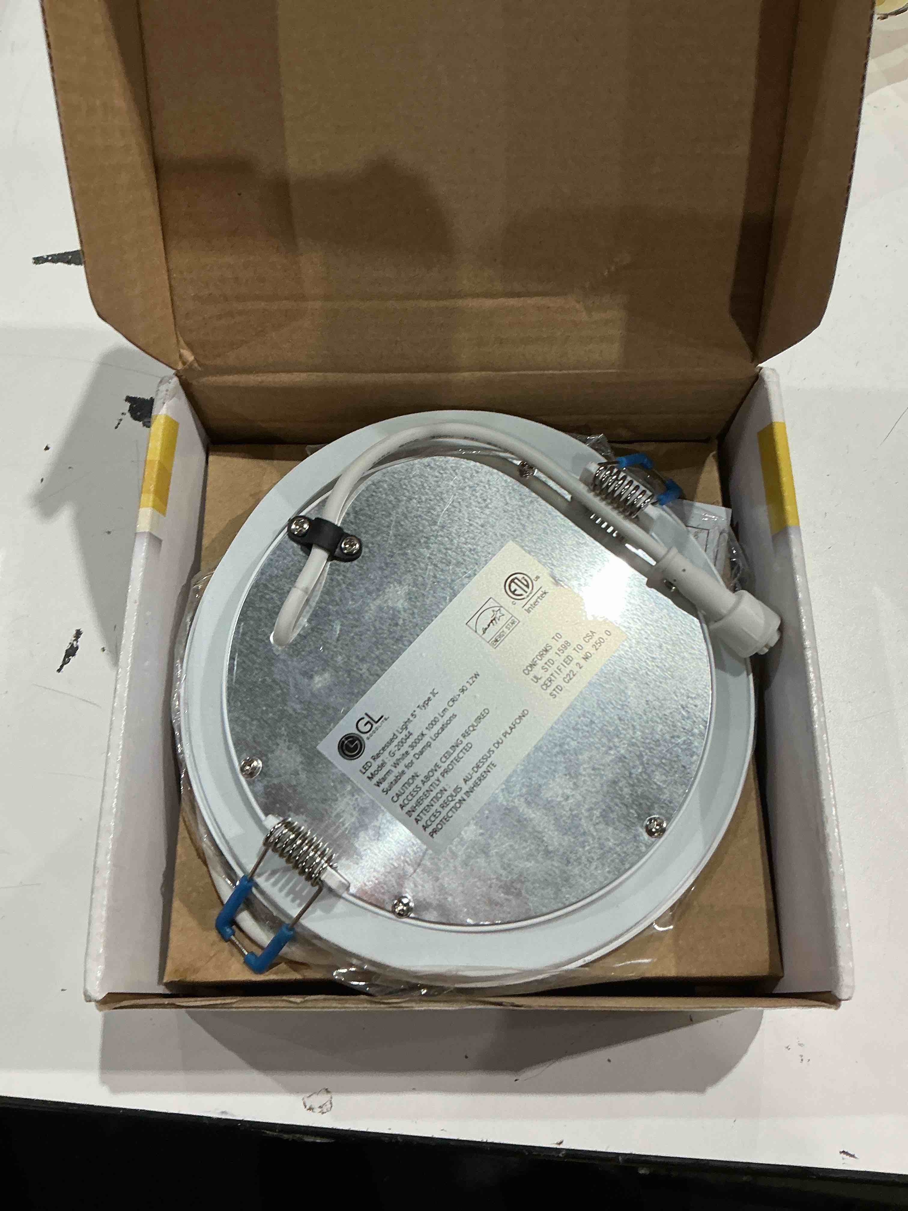 Condition photo showing As Is for goodlite g-20046 slim led recessed ultra-thin round ceiling light-1000 lumens, 12w, ic-rated, energy star, cri-90> 120v dimmable super white 5000k 5 inch