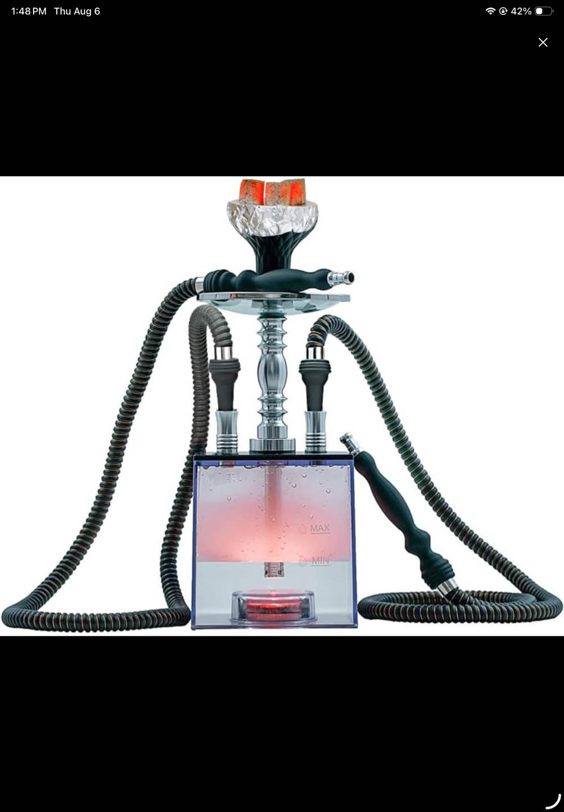 2 hose hookah set with travel case cleaning brush, asanma micro cube acrylic hookah with silicone bowl coal tongs magical remote led light for better shisha narguile smoking