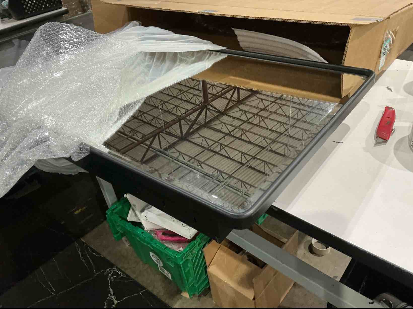 Condition photo showing As Is for black medicine cabinet, bathroom medicine cabinet with mirror, heavy & solid stainless steel framed, adjustable shelves, recessed or wall mount, bathroom mirror with storage black mirror