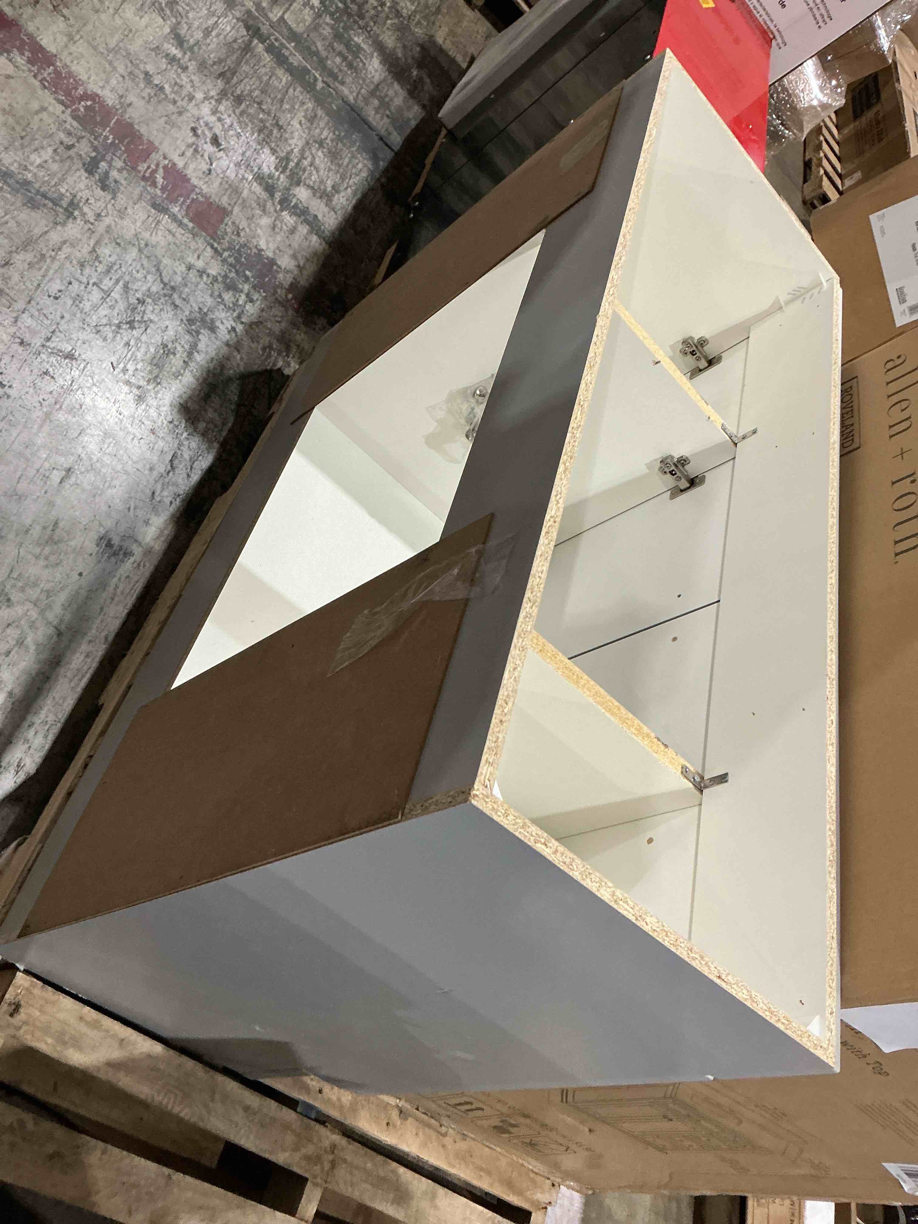(Broken sink top)Project Source Dover 48-in Light Gray Single Sink Bathroom Vanity with White Cultured Marble Top (Fully Assembled) Item #6256866 | Model #LWW022748P2-CY