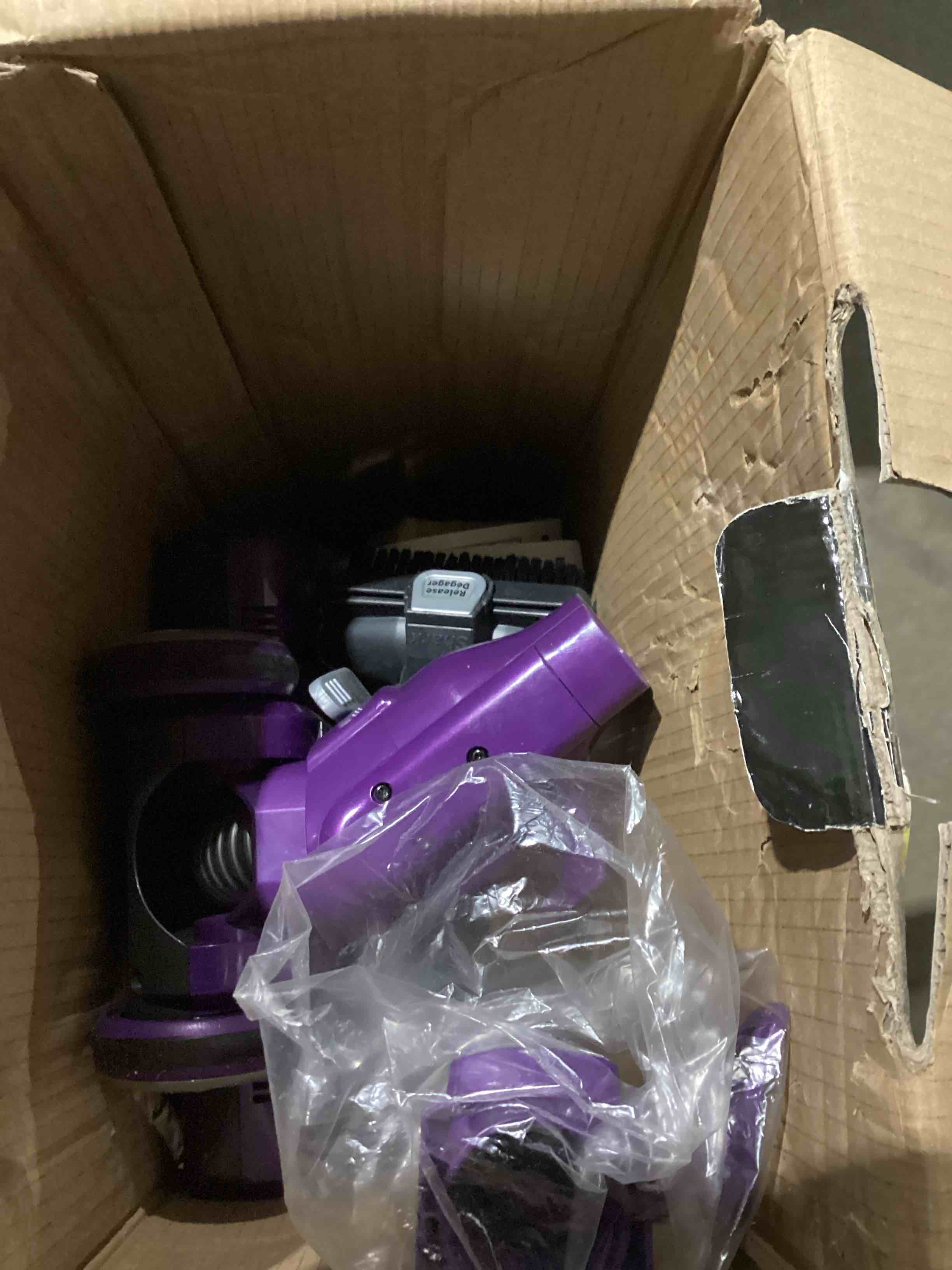 Condition photo showing As Is for shark rocket corded ultra-light vacuum with zero-m anti-hair wrap technology, xl dust cup, hand vacuum mode, & swivel steering (zs351), plum purple (renewed)