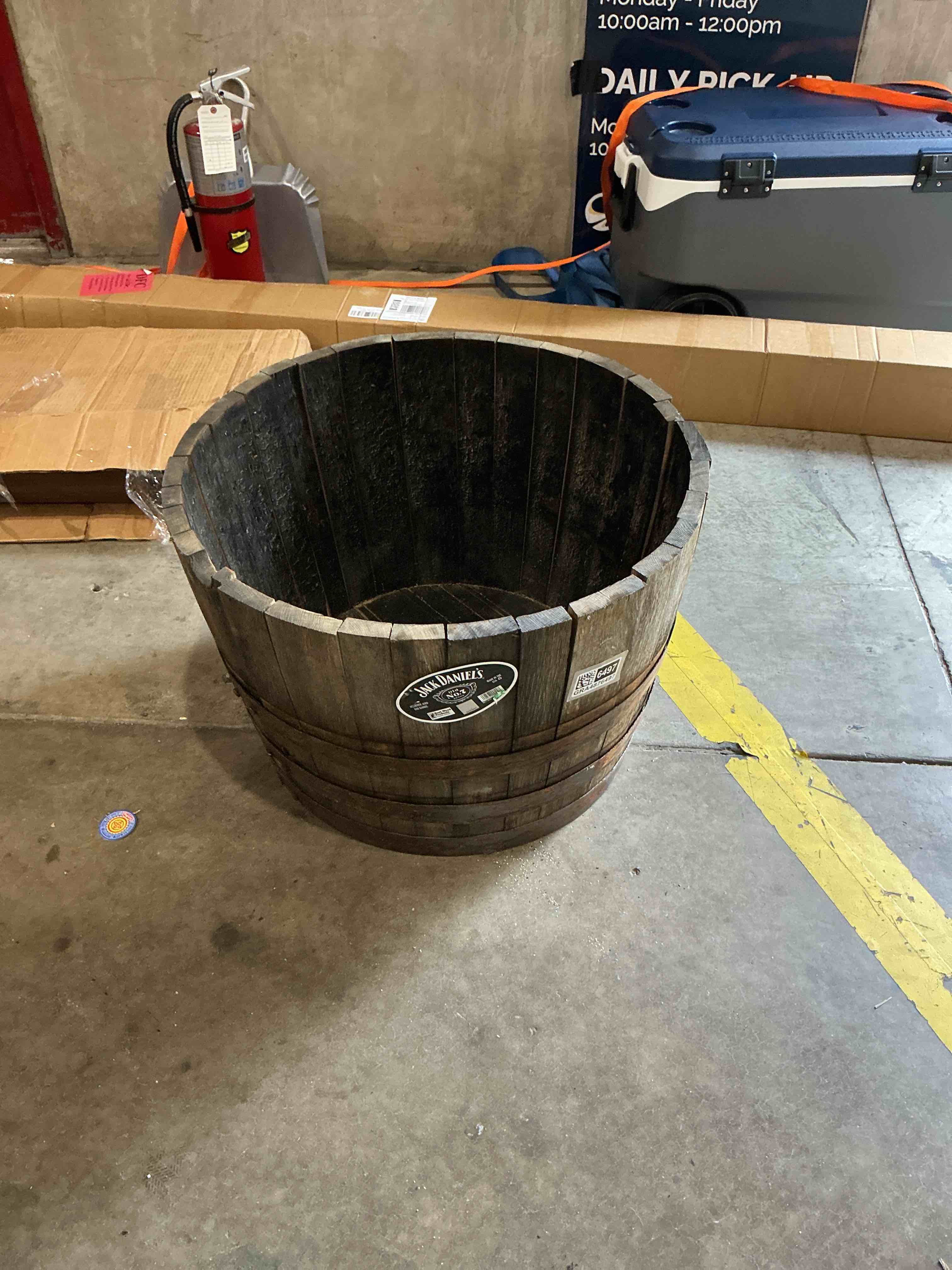 Condition photo showing As Is for jack daniel’s authentic aged oak barrel (real wood products)