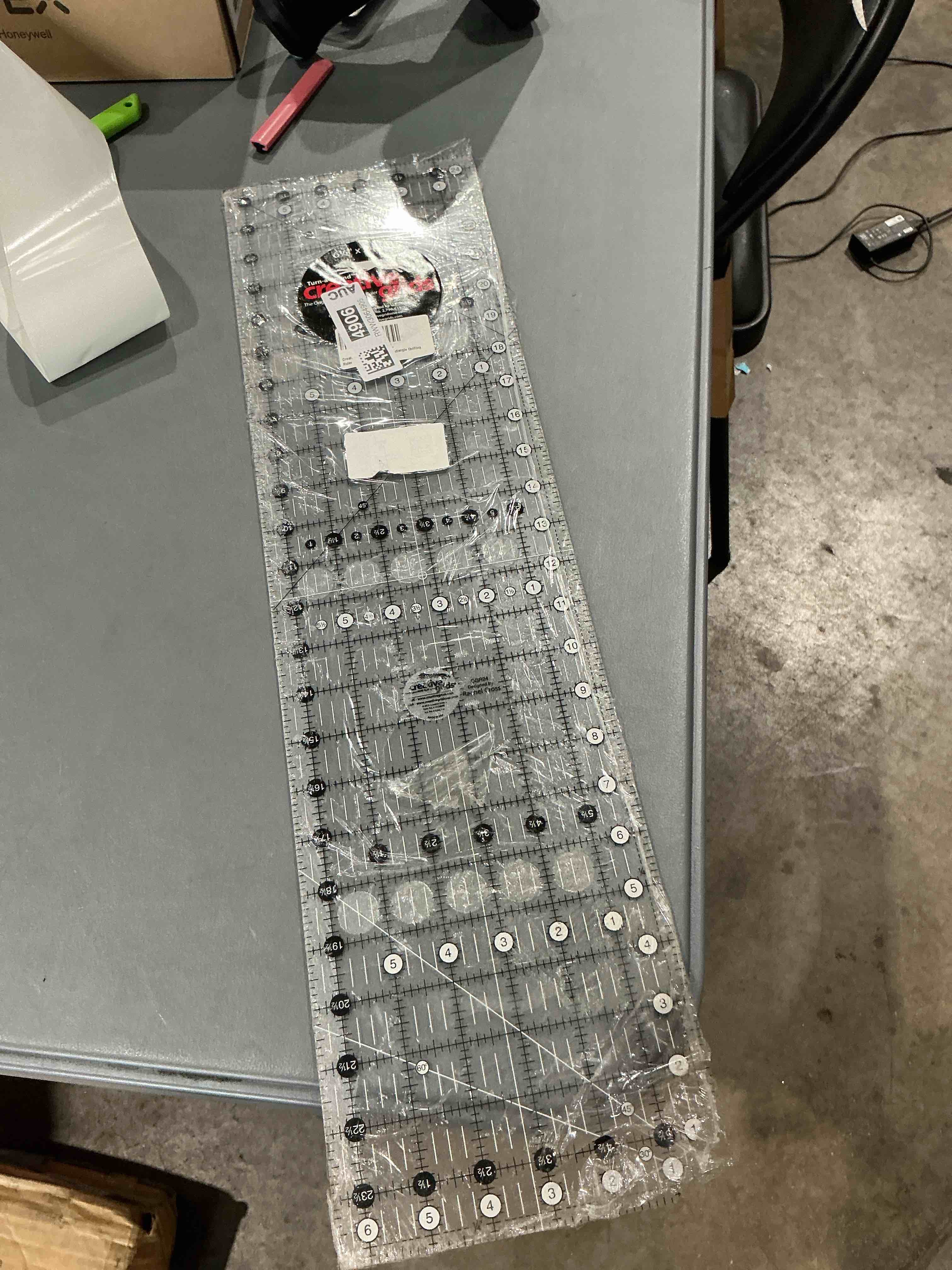 Condition photo showing As Is for creative grids quilt ruler 6-1/2in x 24-1/2in rectangle - cgr24 – made in usa, non-slip grip acrylic quilting, sewing, crafting, patchwork ruler for measuring & cutting fabric