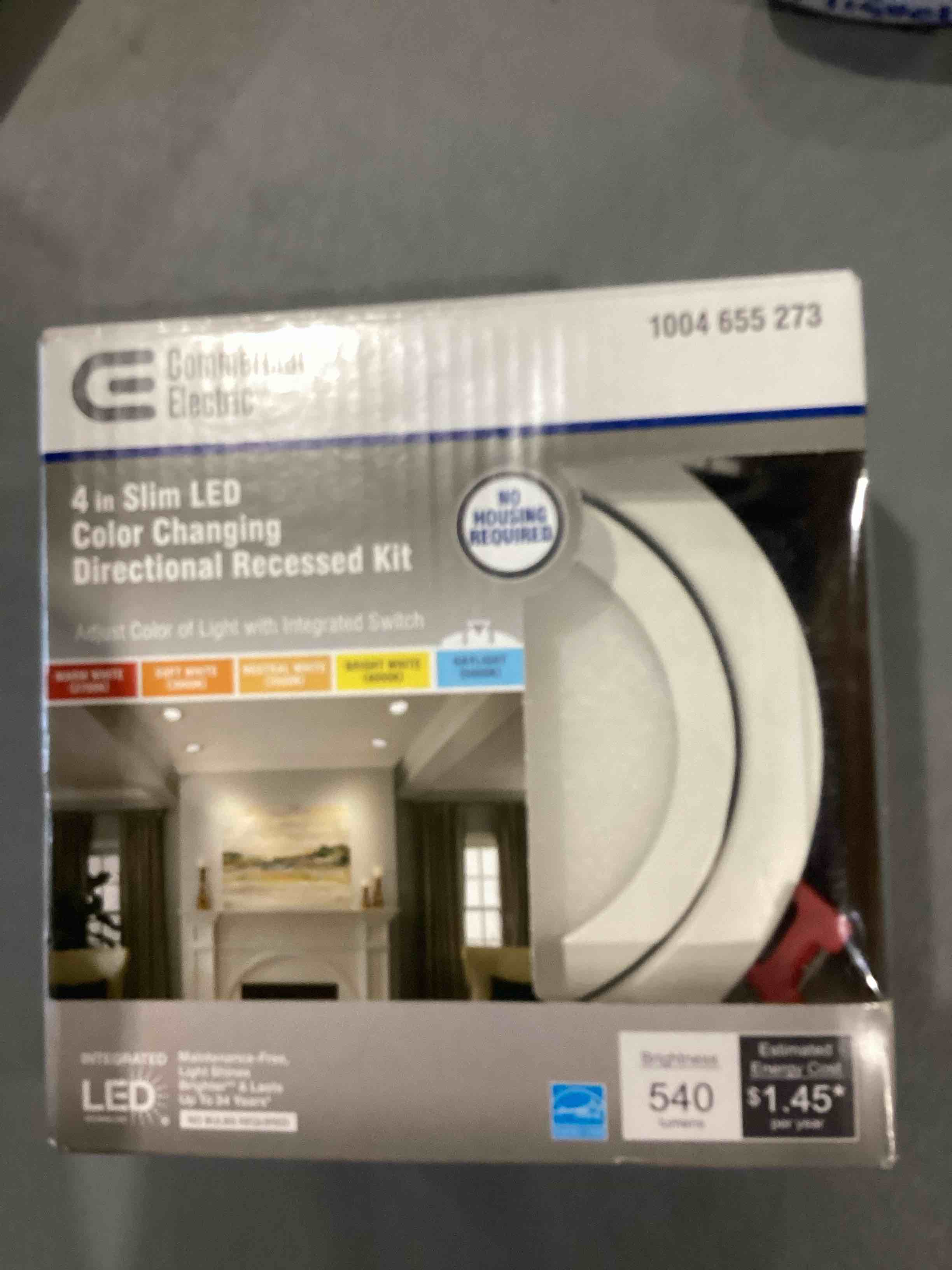 Condition photo showing New/Like New for slim directional 4 in. color selectable new construction and remodel canless recessed integrated led kit