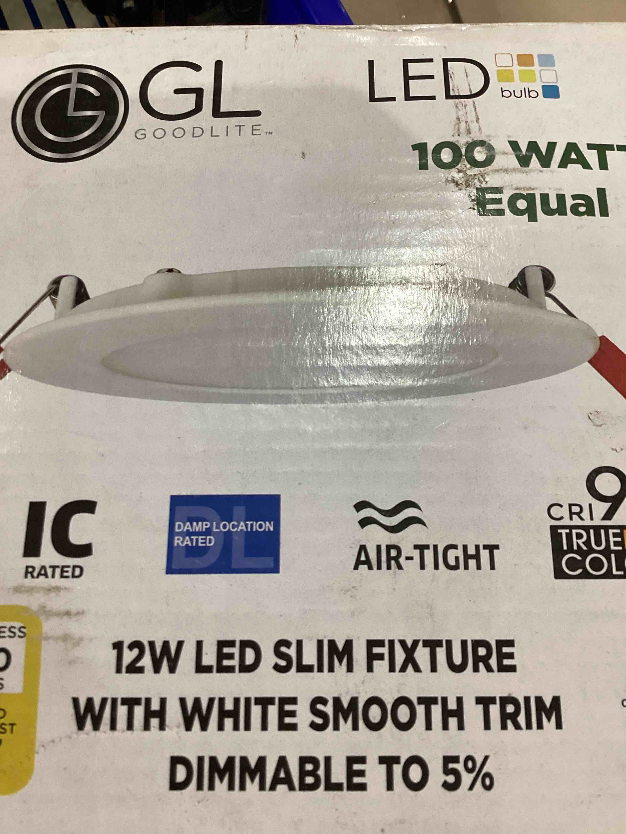 Condition photo showing As Is for 12w led slim fixture with white smooth trim dimmable to 5%