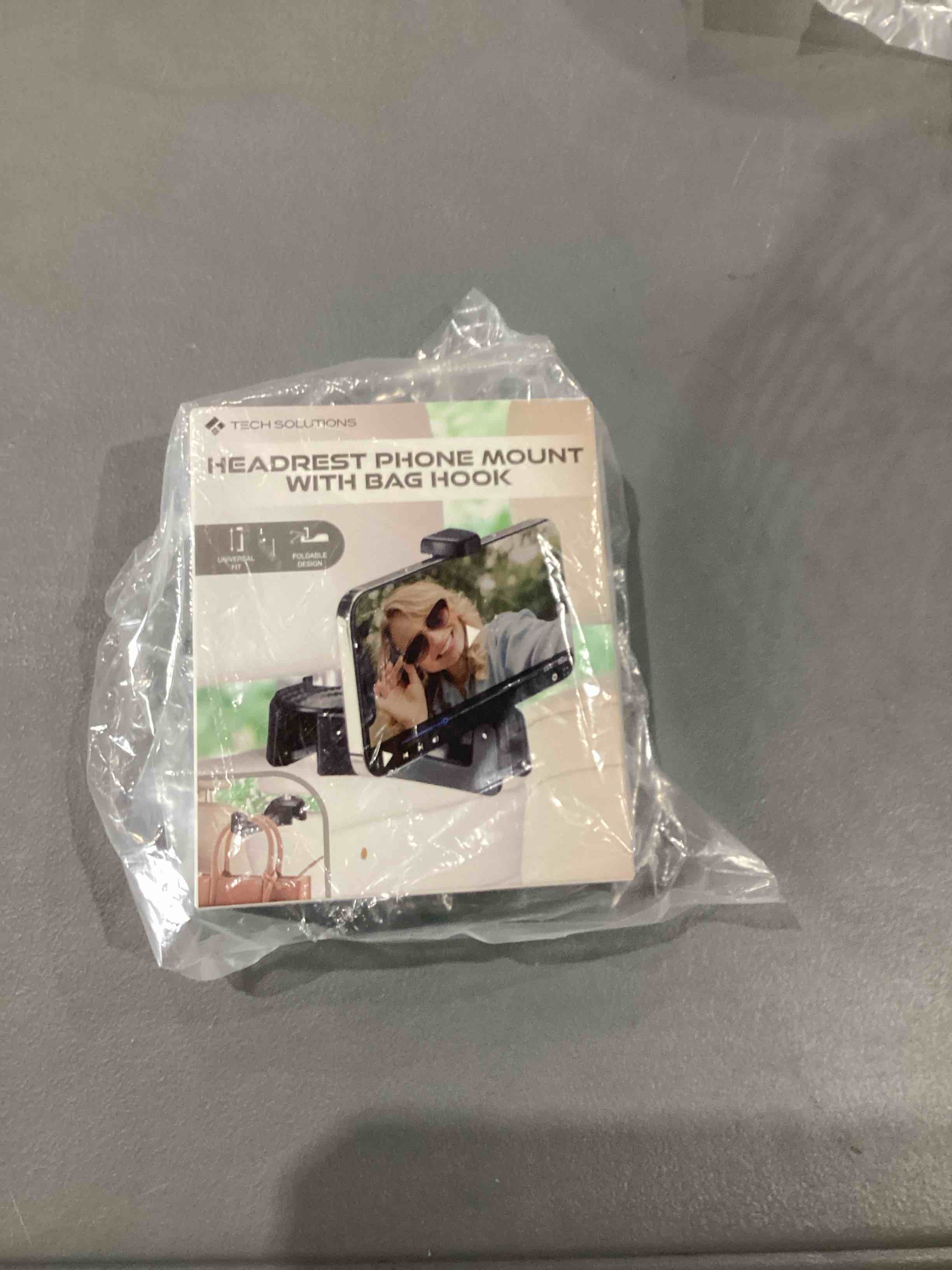 headrest phone mount with bag hook