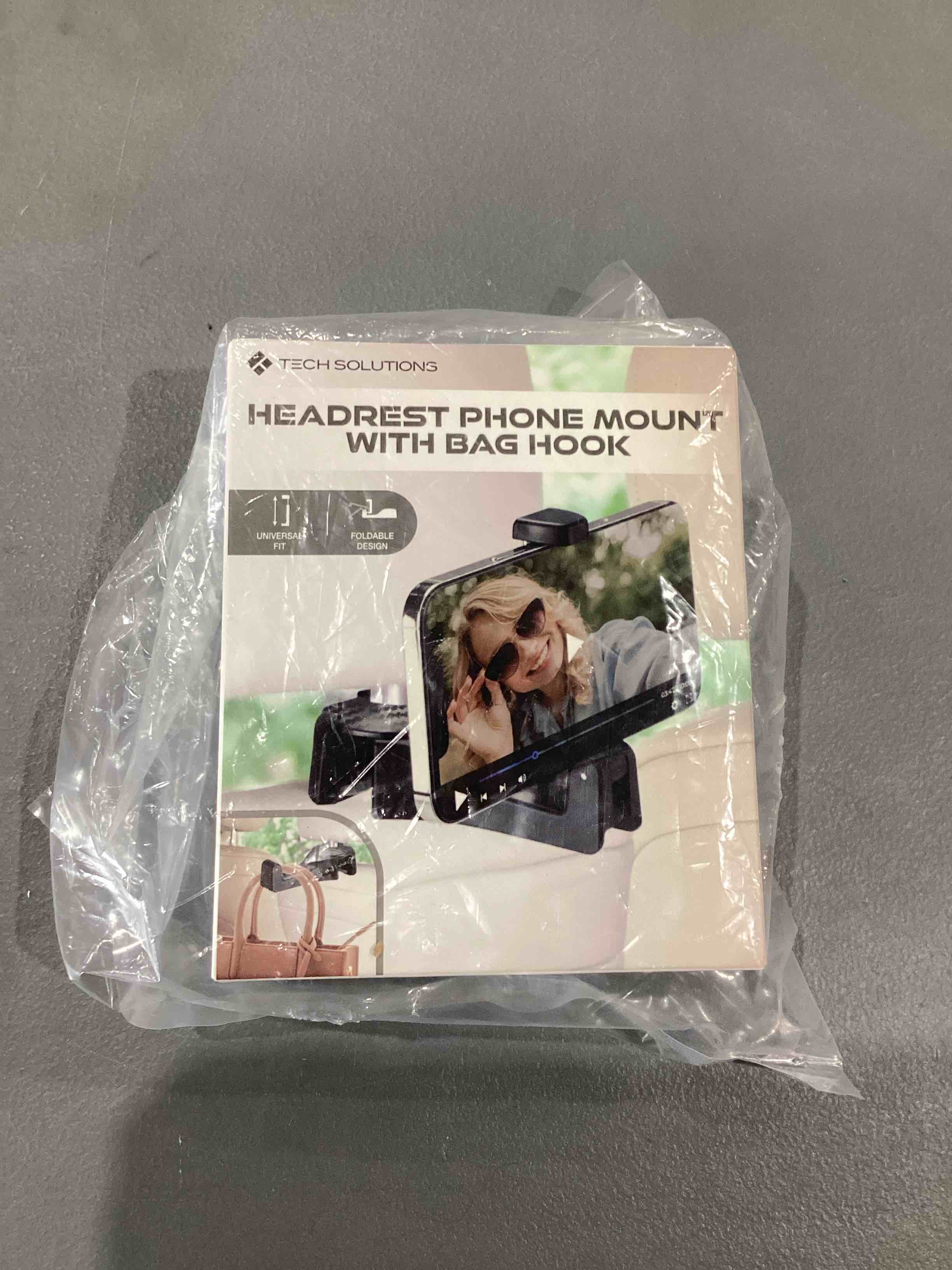 Condition photo showing New/Like New for headrest phone mount with bag hook