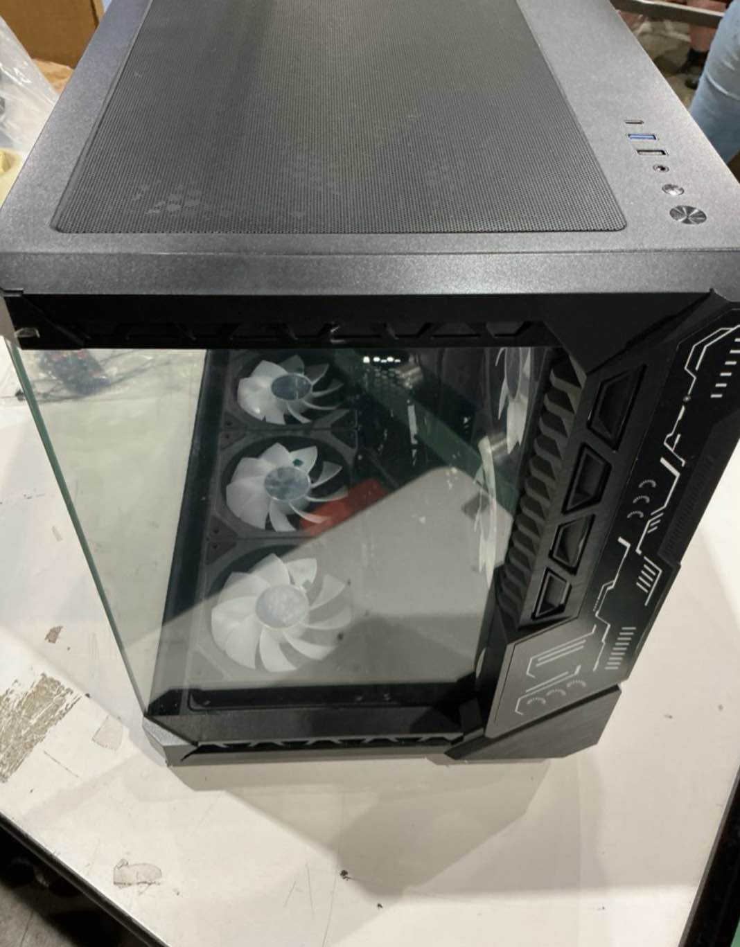 Condition photo showing Good Condition for gaming pc case with 9pcs argb fans,mid-tower case control remote,type-c,atx case 360mm radiator support,pc atx case tempered glass front/side panel,computer case high-airflow black.