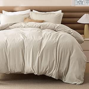 bedsure duvet cover full size washed cotton, beige (cover only, no insert included)