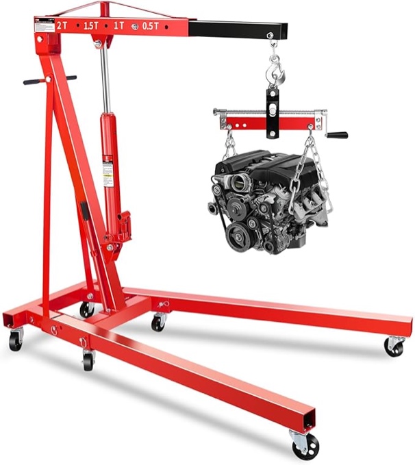 2 Ton Hydraulic Engine Hoist, Heavy Duty Shop Crane with 6 Swivel Casters & Adjustable Cherry Picker Boom, Hydraulic Pump Hoist for Garage Workshop Truck SUV Engines, Yellow 2T?BS?