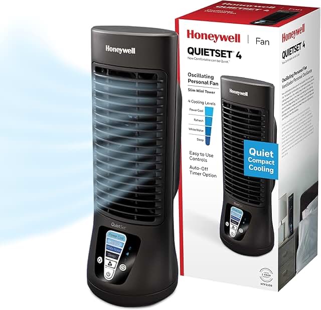 Honeywell HTF210B QuietSet Personal Table Fan, Black – Oscillating Personal Fan with Quiet Operation and 4 Levels of Power and Sound