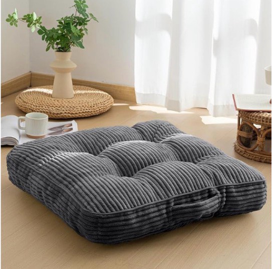 higogogo floor pillow cushion for adults, meditation cushion pillow, large square floor sitting, tufted corduroy cover, for tatami living room or yoga, 22x22 inch, dark grey