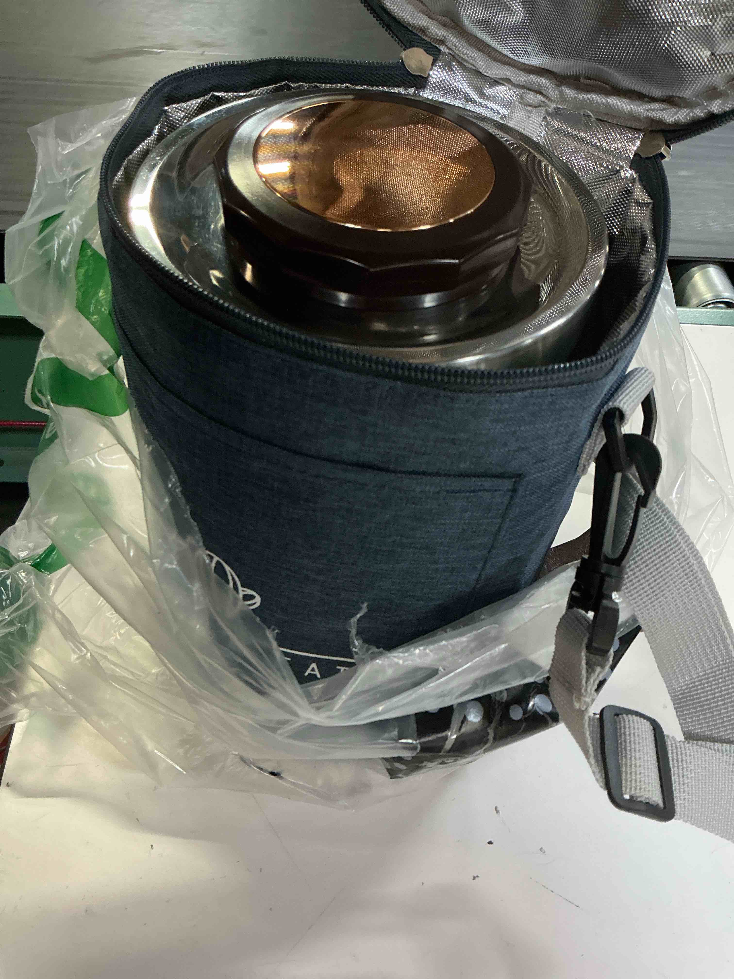 Condition photo showing As Is for 67 oz adults stainless steel vacuum insulated wide mouth soup food thermo hot food jar with keep thermal portable 3 tier stackable bento hot food containers lunch boxes (67 oz silver)