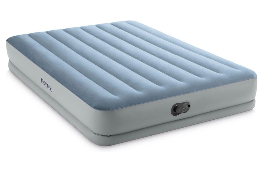 intex mid rise hexbeam 14" electric pump queen air mattress - dark blue denim: indoor/outdoor use, built-in air pump
