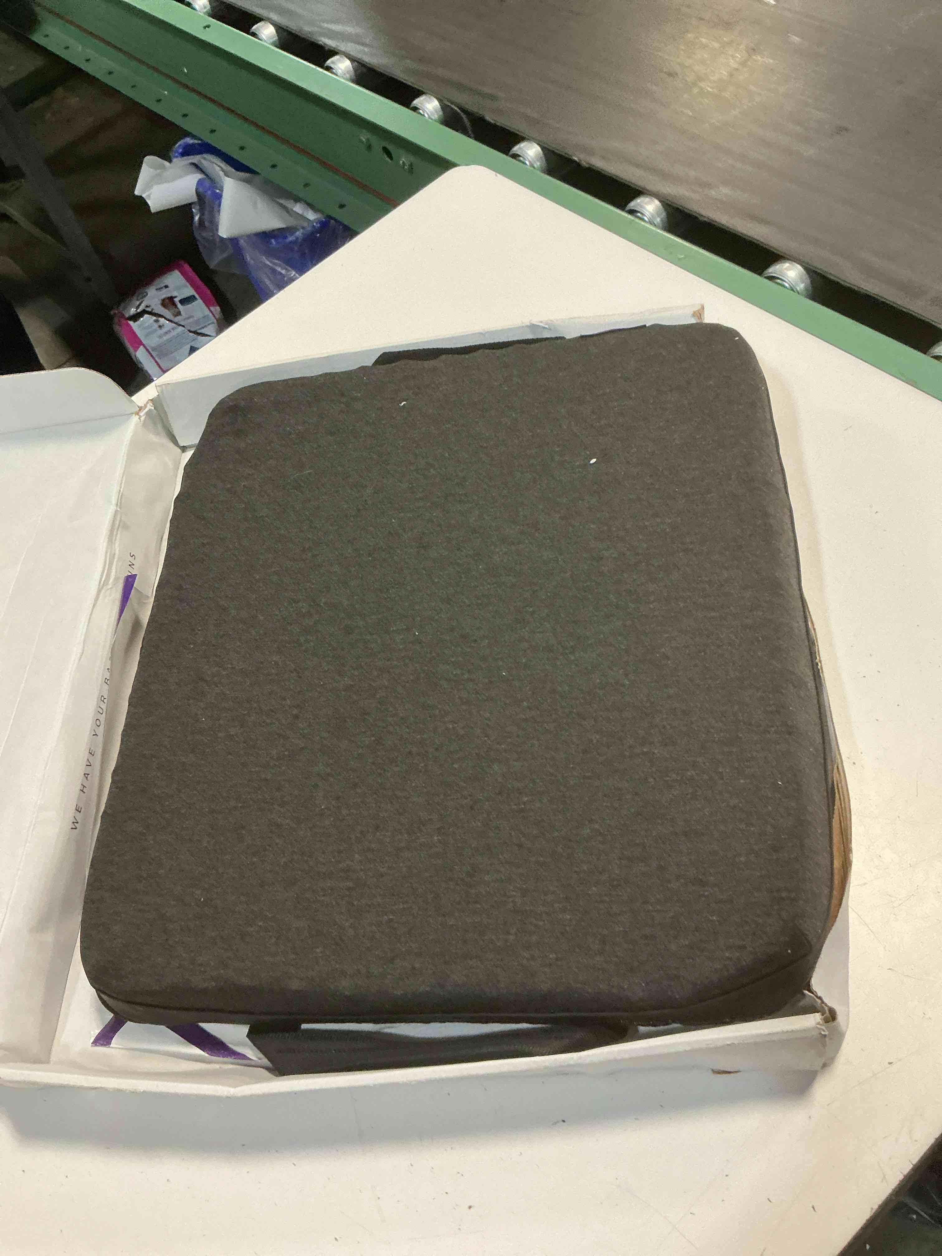 Condition photo showing Good Condition for purple back cushion | pressure reducing grid designed for ultimate comfort | designed for chairs, gaming, and travel | made in the usa