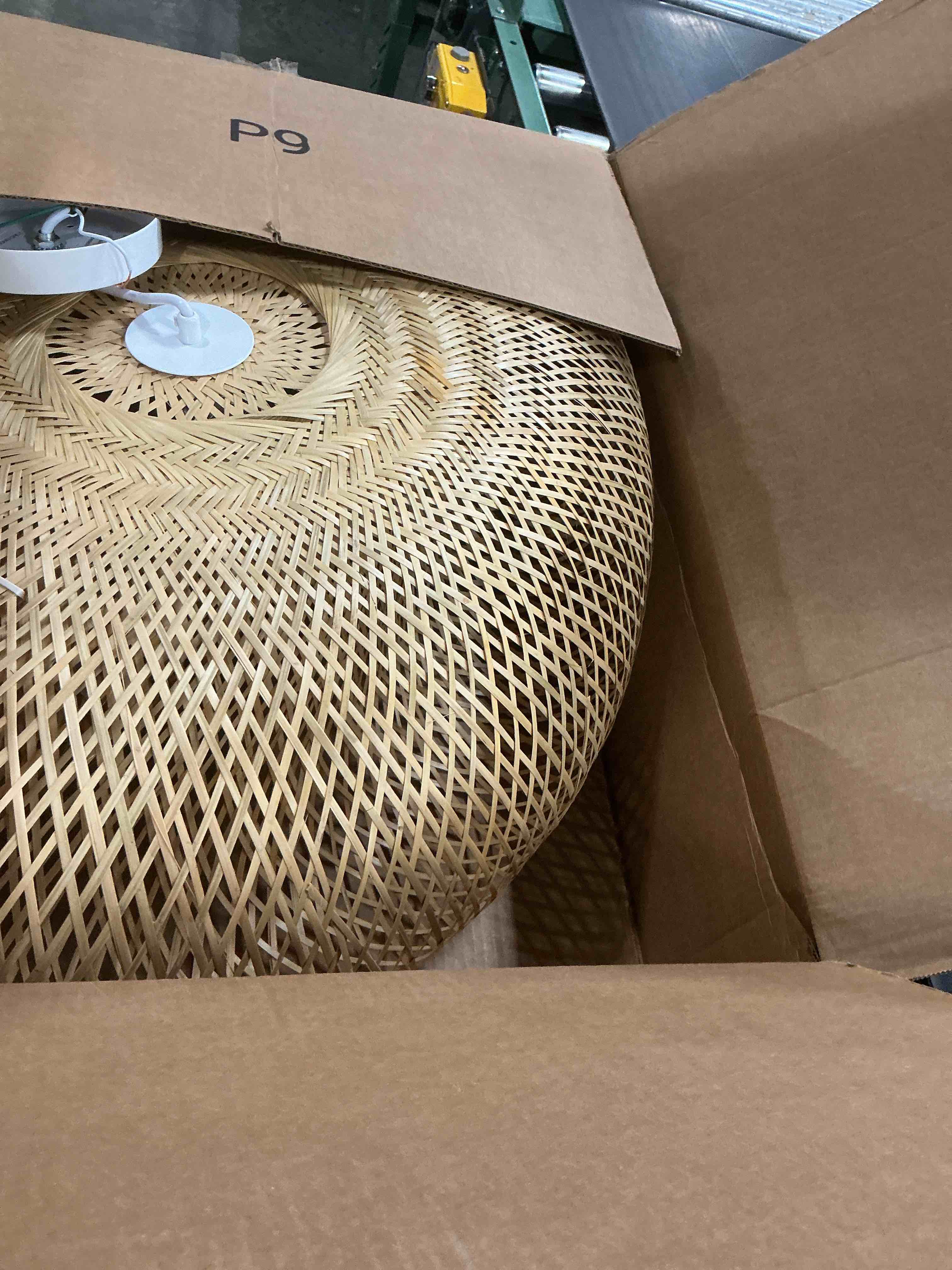 Condition photo showing As Is for 32" rattan chandelier light, hand woven large boho light fixture, wicker pendant light, adjustable hanging height, 32inch bamboo lampshade for dining room kitchen island living room 32 inch