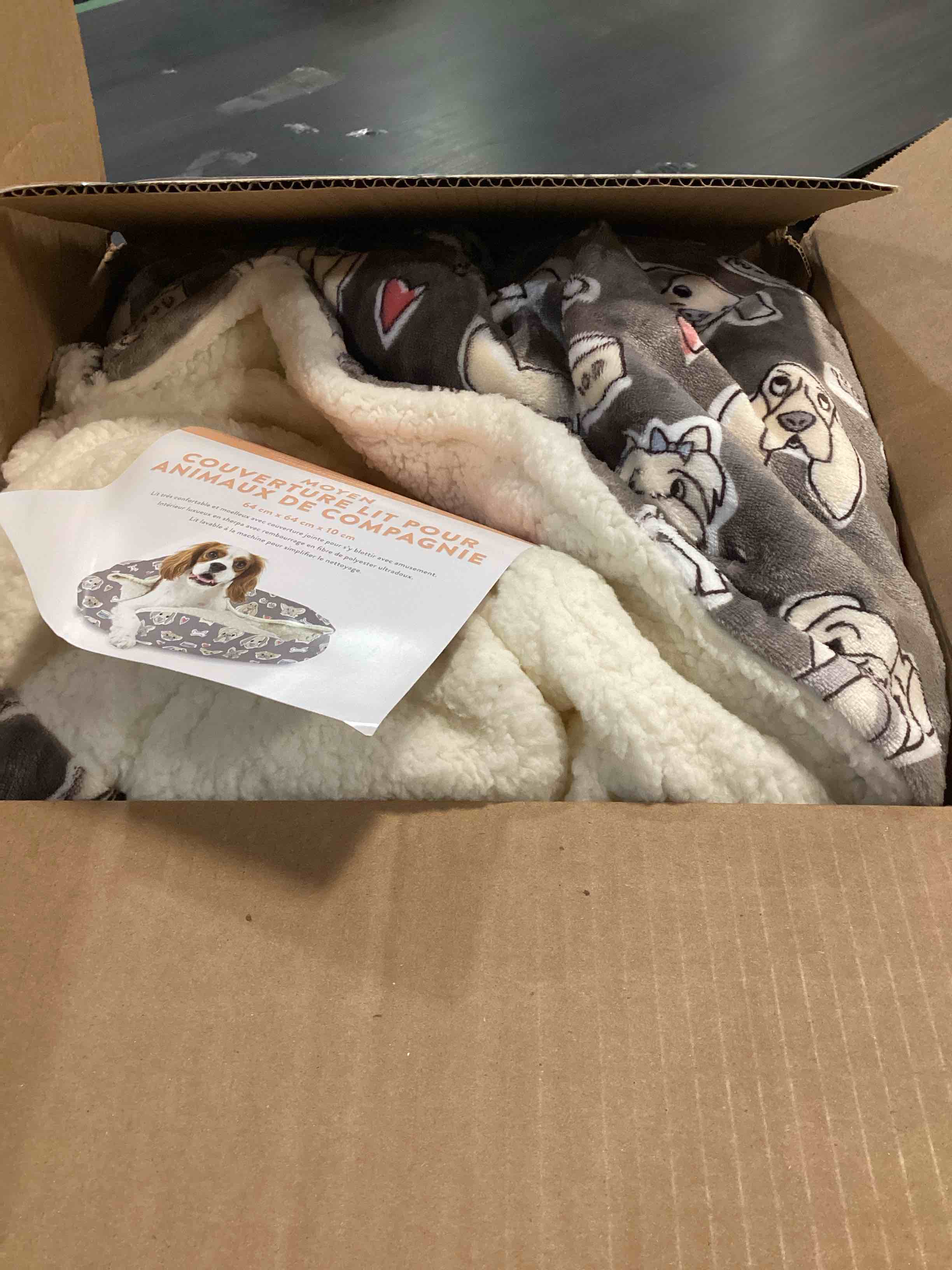 Condition photo showing Good Condition for fringe studio worried dog medium gray medium blanket pet bed with sherpa interior 25" x 25" x 4" - machine washable