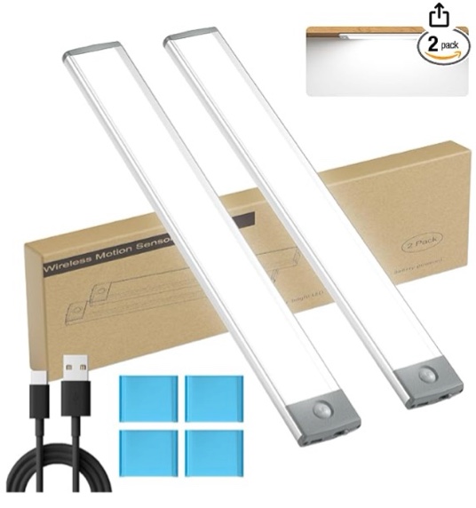 LEPOTEC 2 Pack Under Cabinet Lighting,88 LED Motion Sensor Light Indoor,2200mah Rechargeable Under C