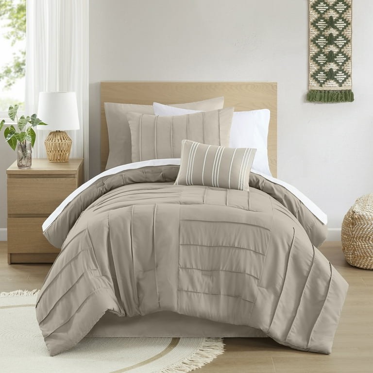 Mainstays All in One Reversible Comforter and Sheet set- 8 Piece, Twin, Washed Stone Texture