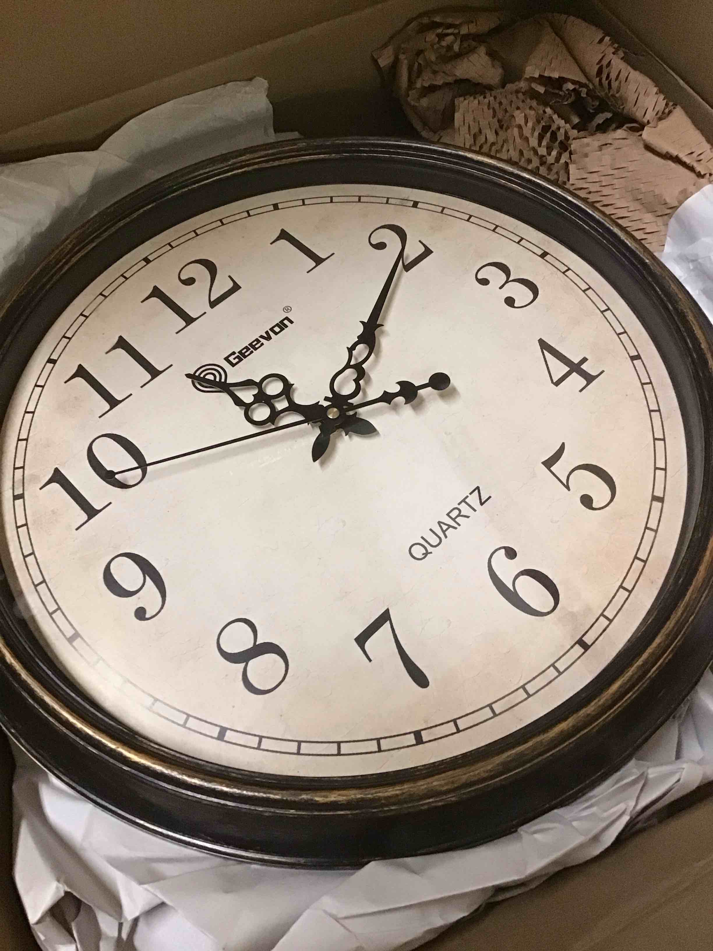Condition photo showing Good Condition for geevon vintage wall clock, silent 16" non ticking retro round clock quartz decorative battery operated wall clock for kitchen,office,classroom,bedroom,living room decor
