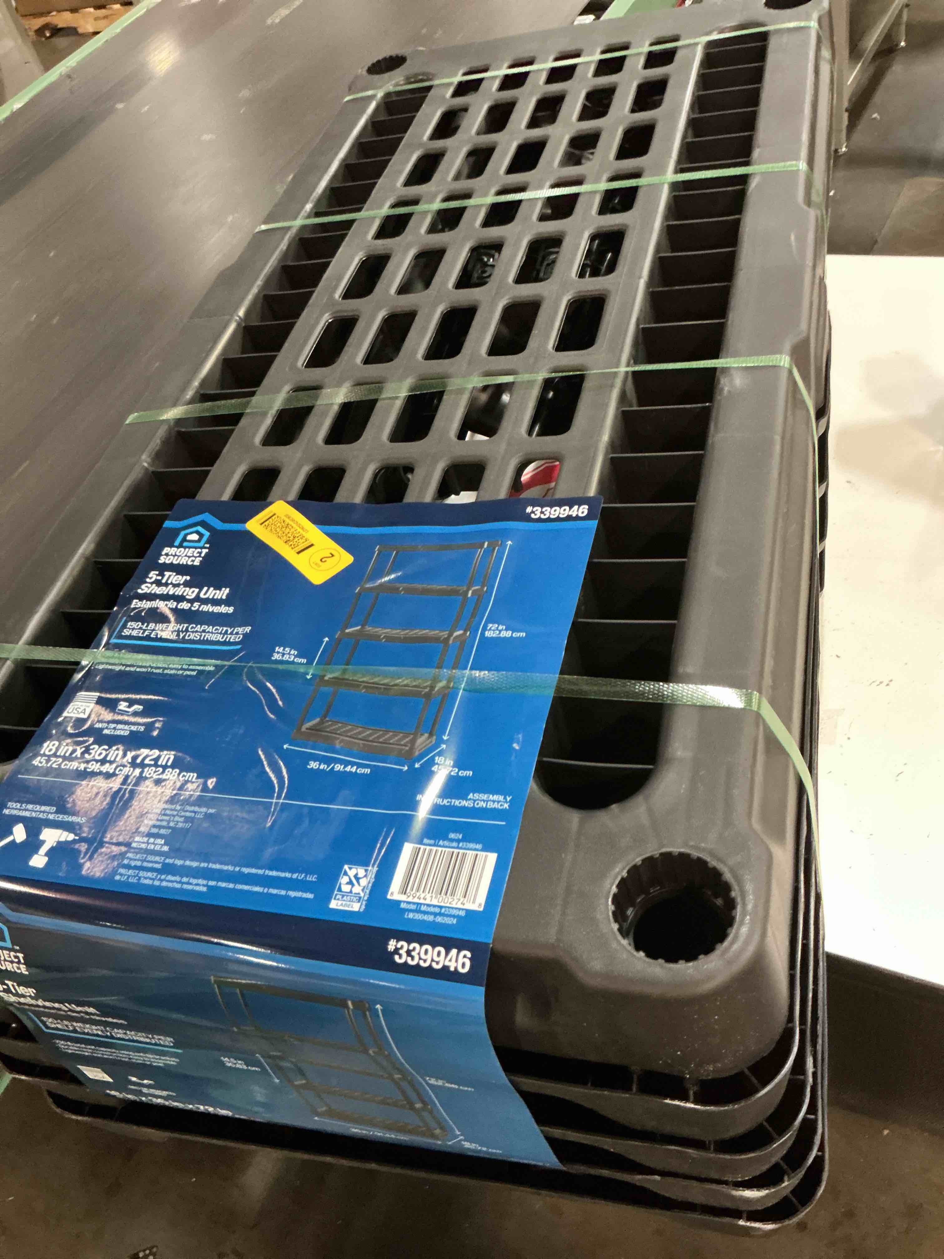 Condition photo showing As Is for blue hawk 72-in h x 36-in w x 18-in d 5-tier plastic freestanding shelving unit