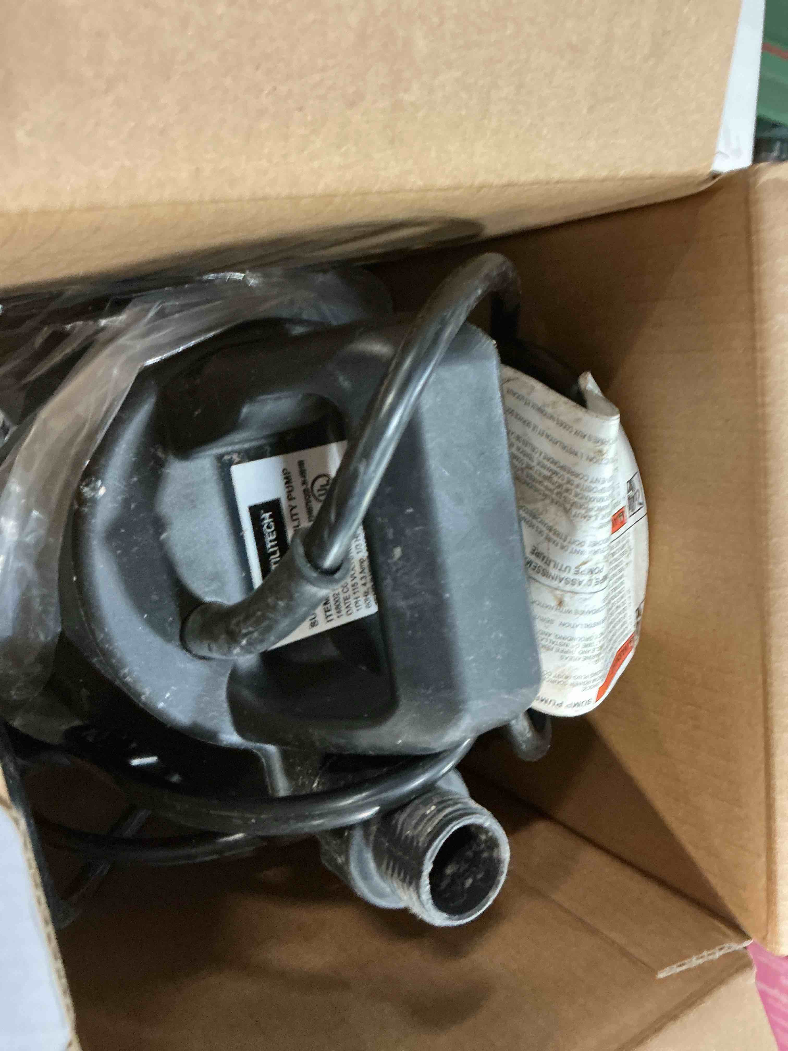Condition photo showing As Is for utilitech sw1110c 1/3-hp 115-volt thermoplastic submersible utility pump new 