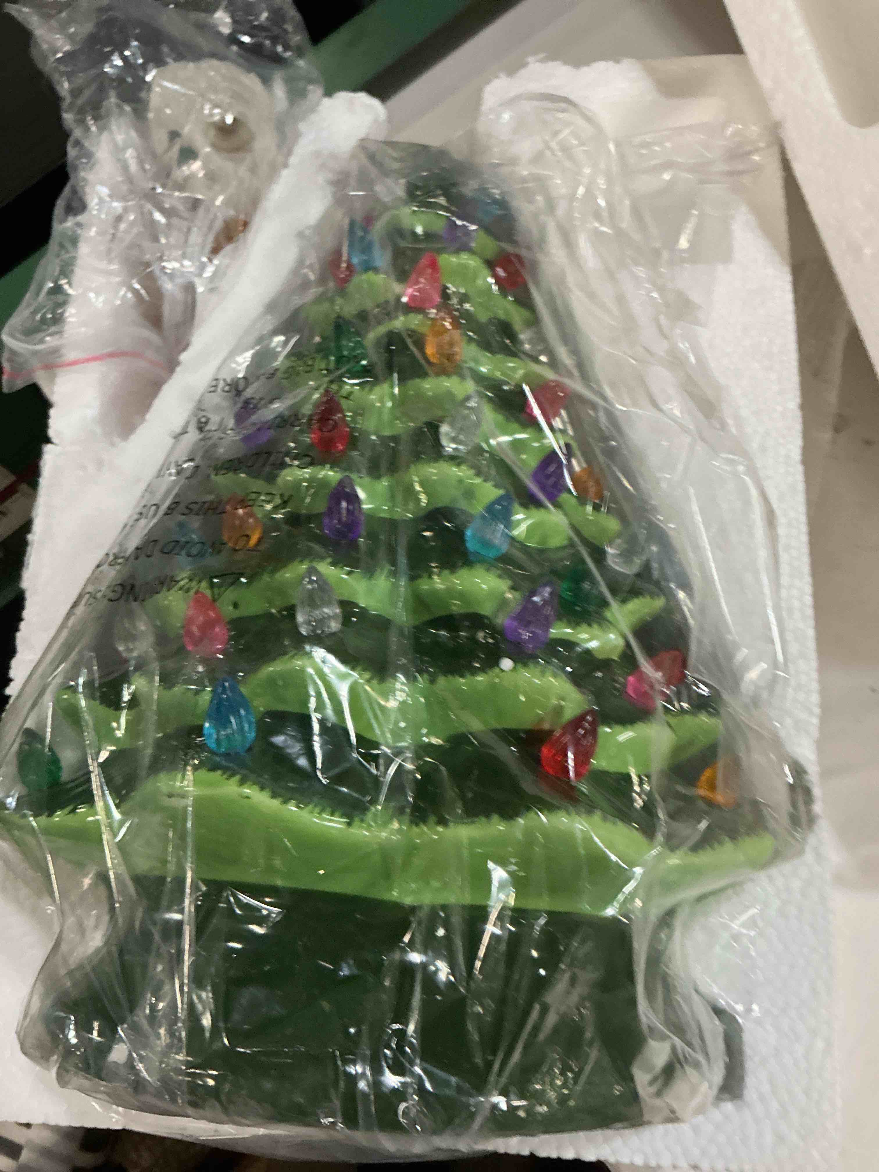 Condition photo showing Good Condition for lakumu 16.5" table top christmas tree, hand painted resin christmas tree with lights, pre-lit xmas tree decor lighted tabletop decoration with multicolored led bulbs, ceramic-like finish