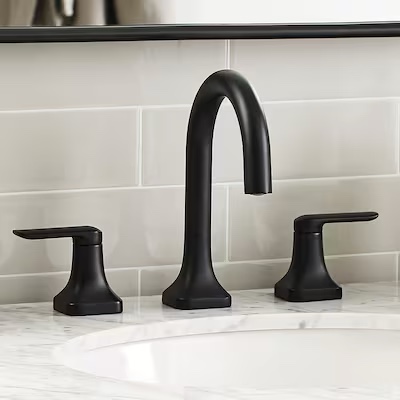 allen + roth dunmore matte black widespread 2-handle watersense high-arc residential handle