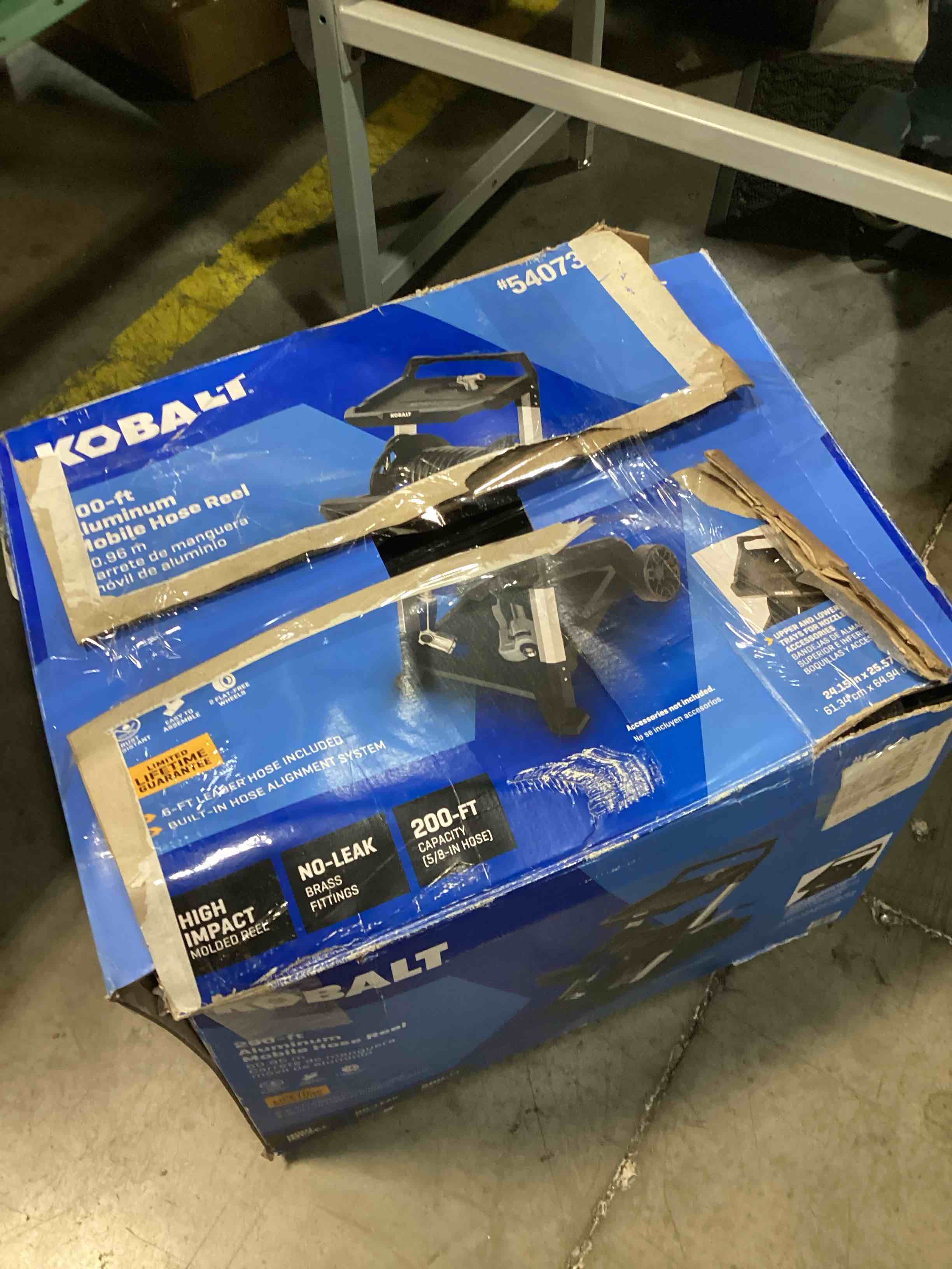 Condition photo showing As Is for gorilla 200’ aluminum zero-rust upright hose reel