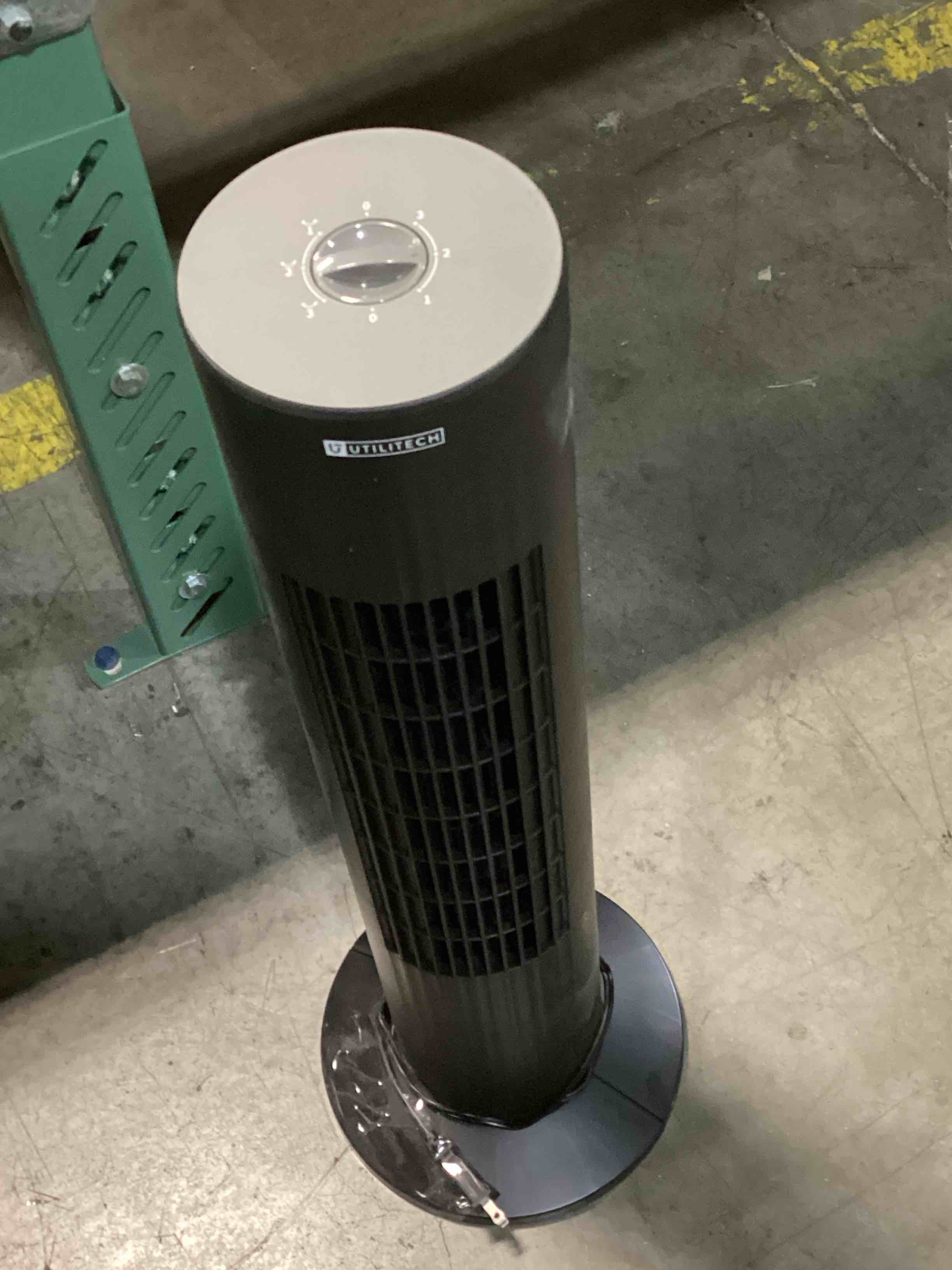 Condition photo showing As Is for goflame oscillating tower fan, portable electric stand up fan with 3 wind speed, quiet cooling fan for indoor living room, bedroom, office, black