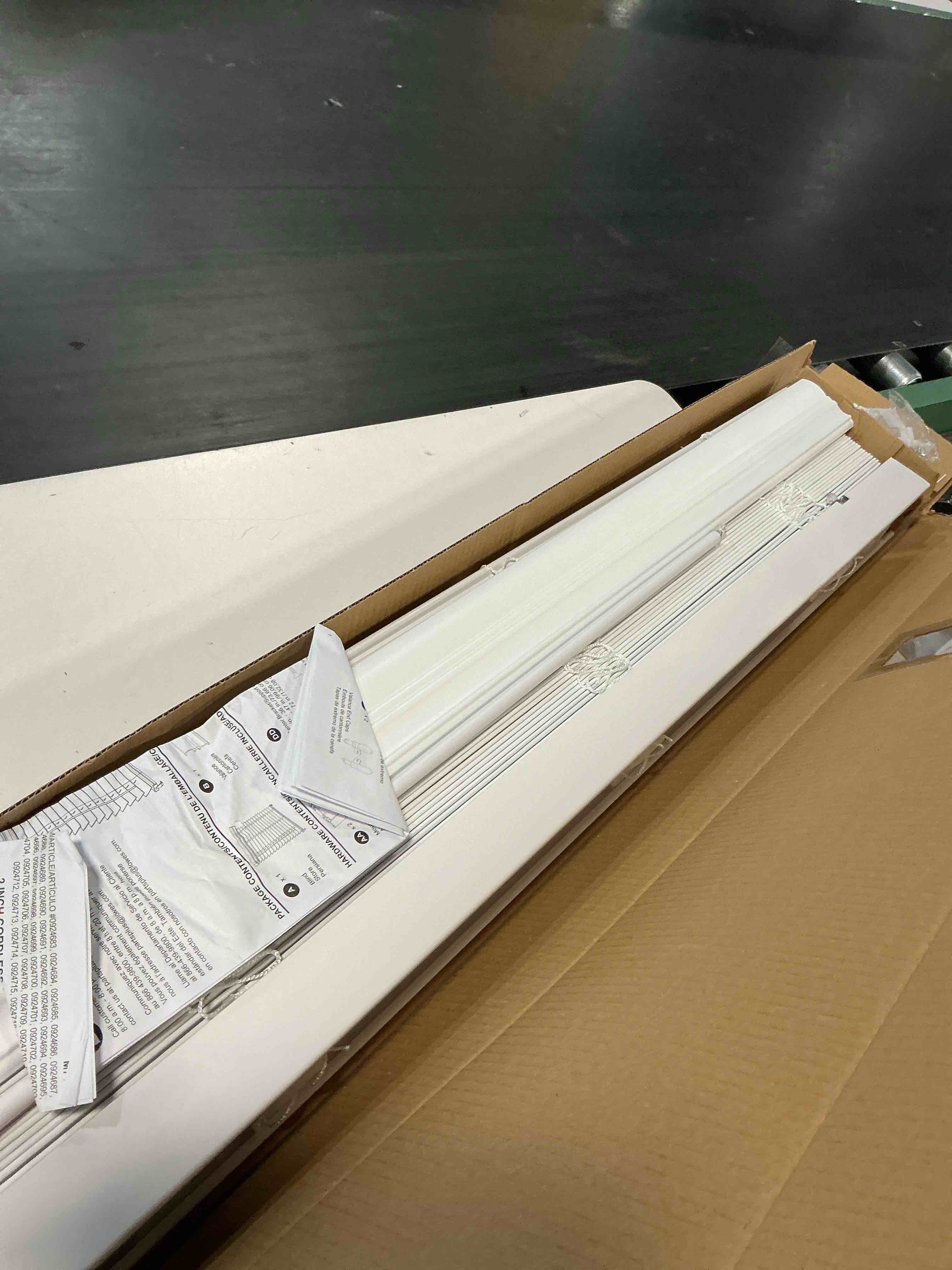 Condition photo showing As Is for allen + roth cordless faux wood 2-in slat width 33.5-in x 64-in cordless white faux wood room 0924698