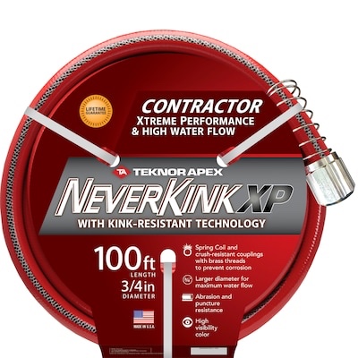 neverkink xp teknor apex 3/4-in x 100-ft contractor -duty kink free vinyl red coiled hose