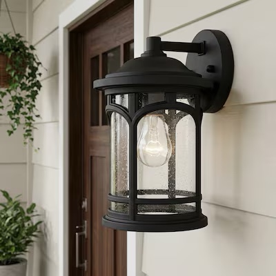 quoizel kessel 1 -light 10-in h matte black hardwired outdoor wall light 611728353417