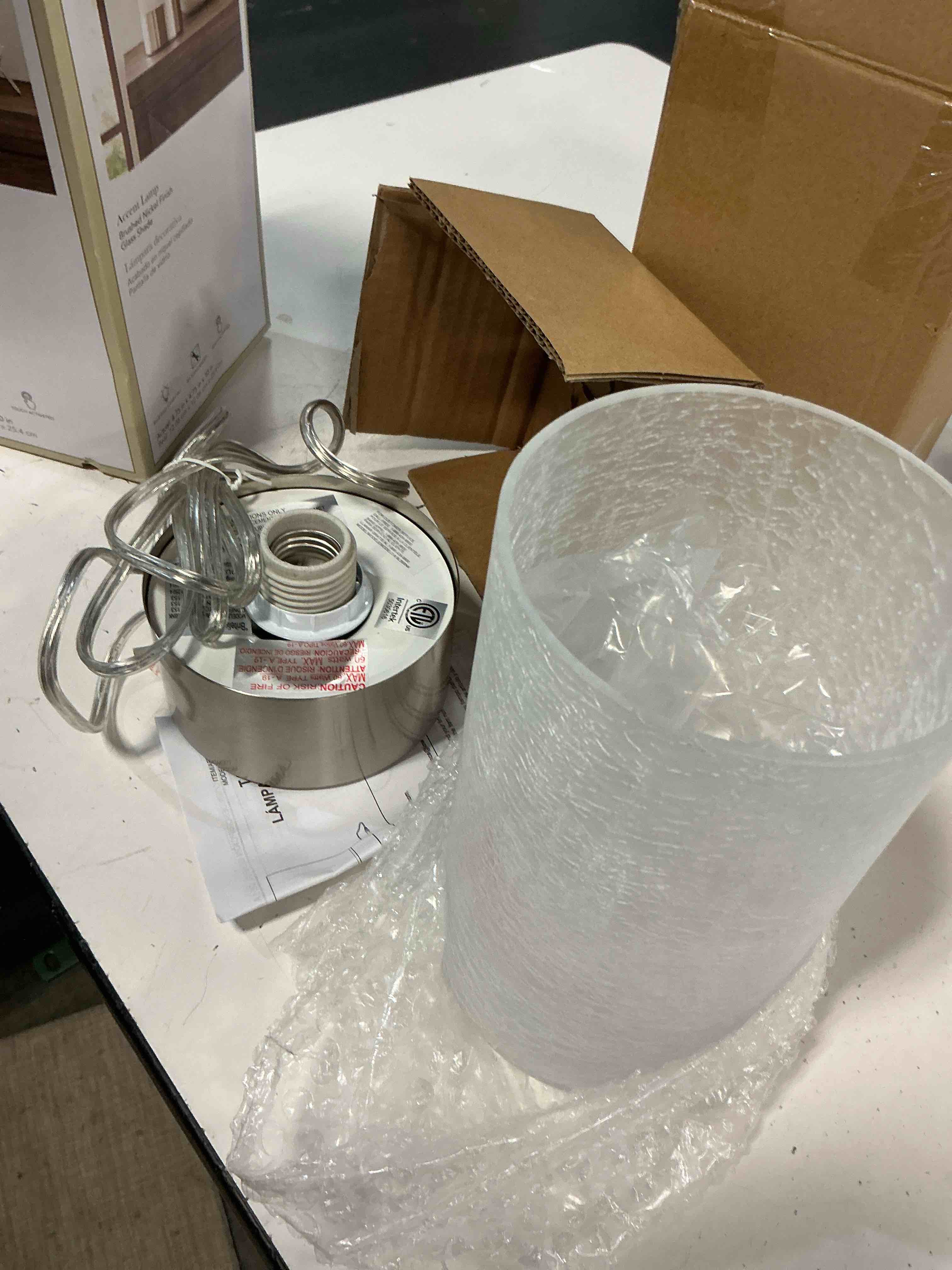 Condition photo showing As Is for allen + roth 10-in brushed nickel touch uplight table lamp with glass shade 1233067