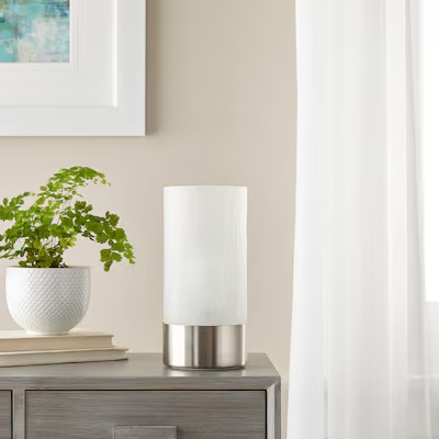 allen + roth 10-in brushed nickel touch uplight table lamp with glass shade 1233067